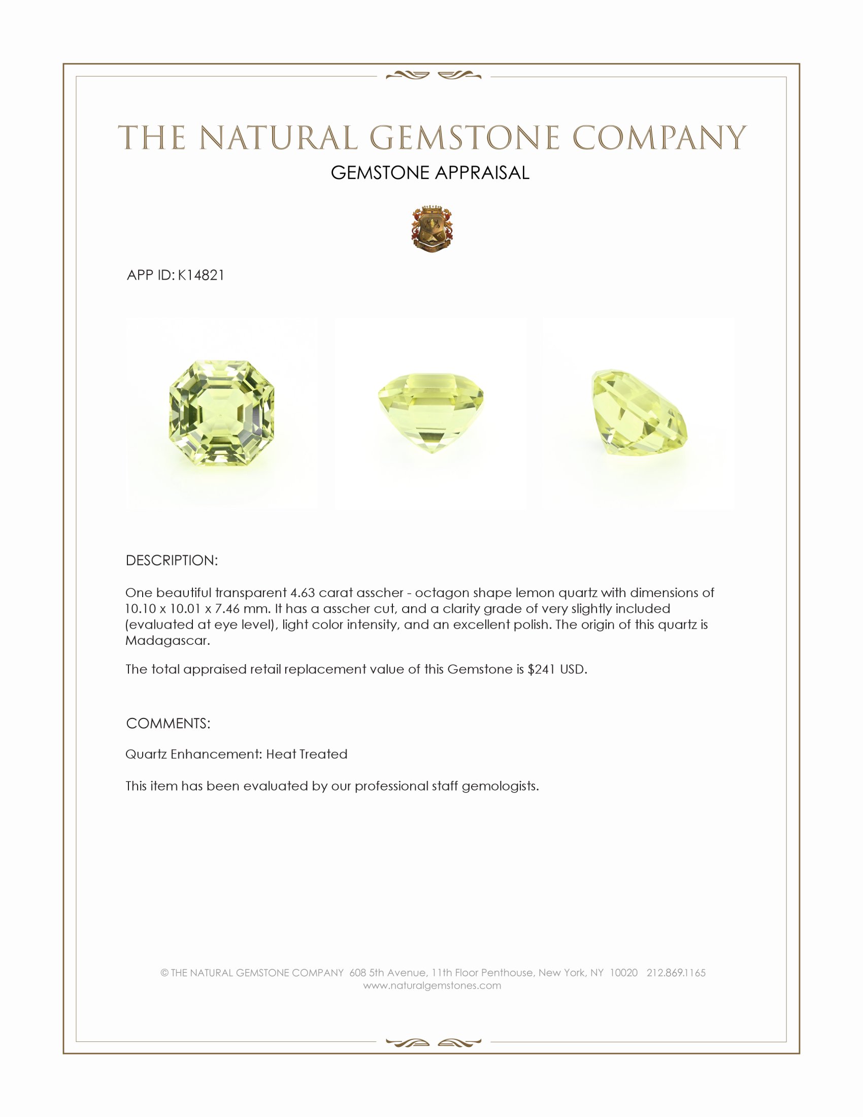 4.63 Ct. Quartz from Madagascar