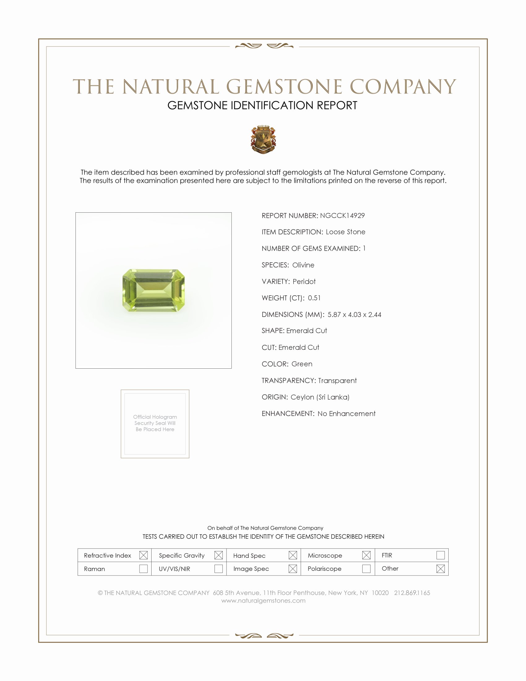0.51 Ct. Green Peridot from Ceylon (Sri Lanka)