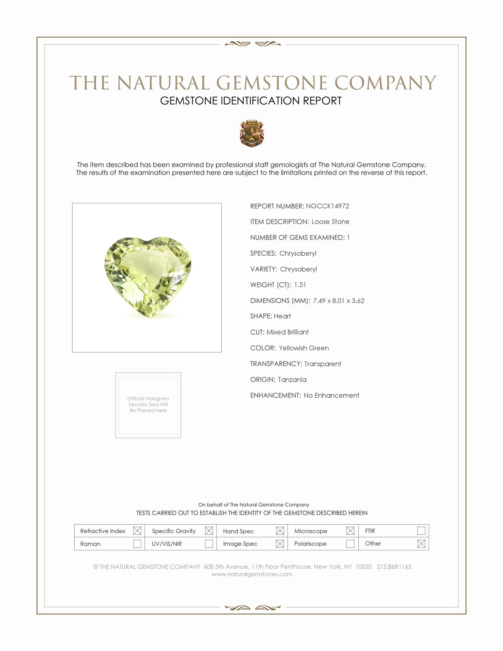 1.51 Ct. Chrysoberyl from Tanzania