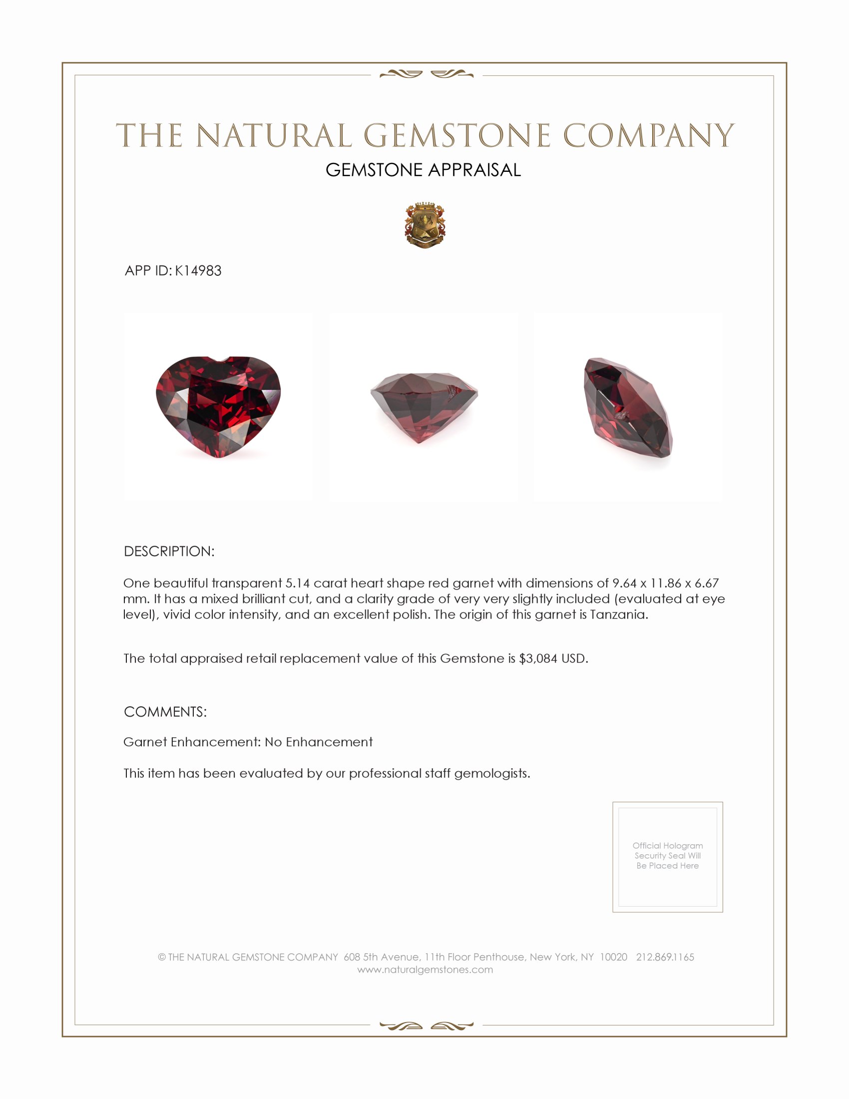 5.14 Ct. Garnet from Tanzania