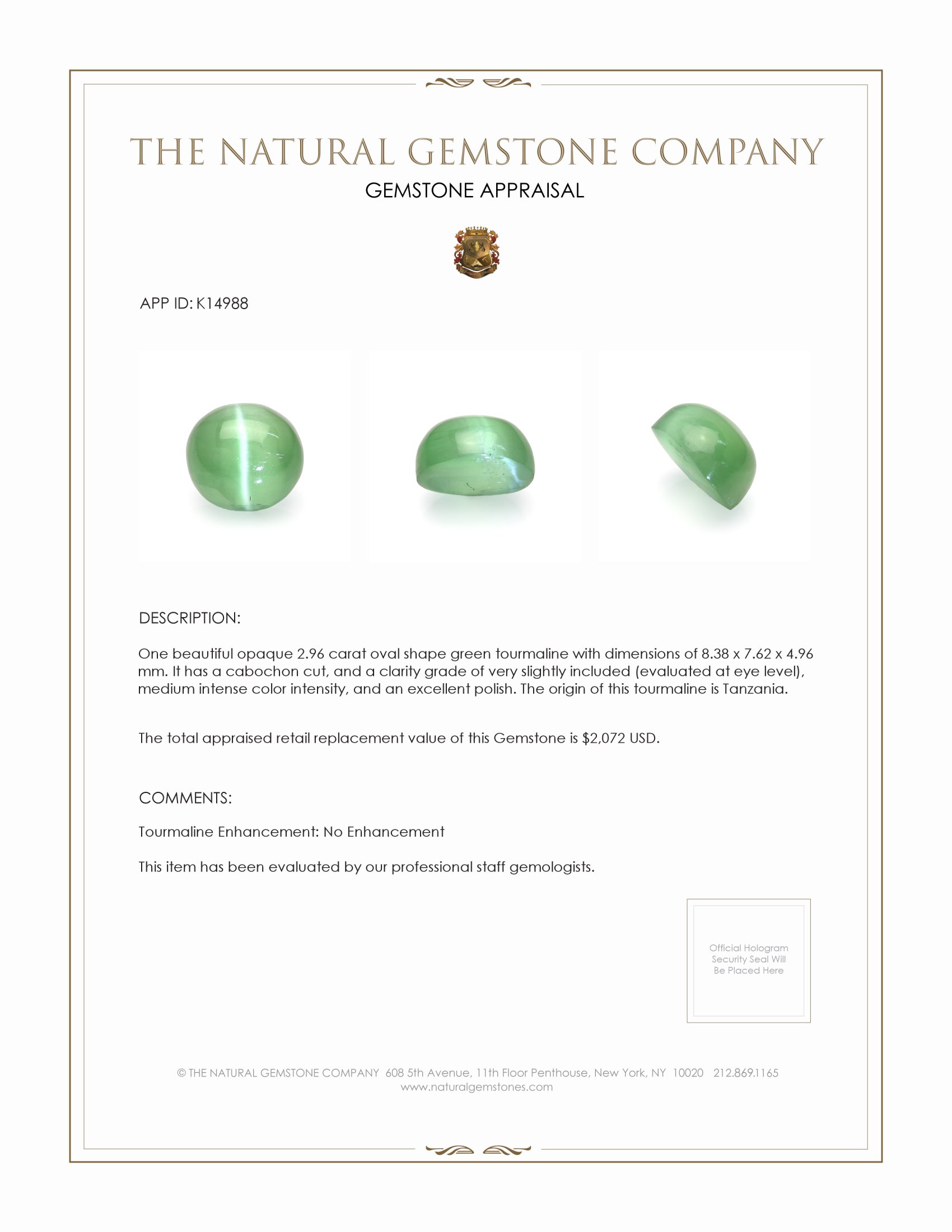 2.96 Ct. Cabochon Tourmaline from Tanzania