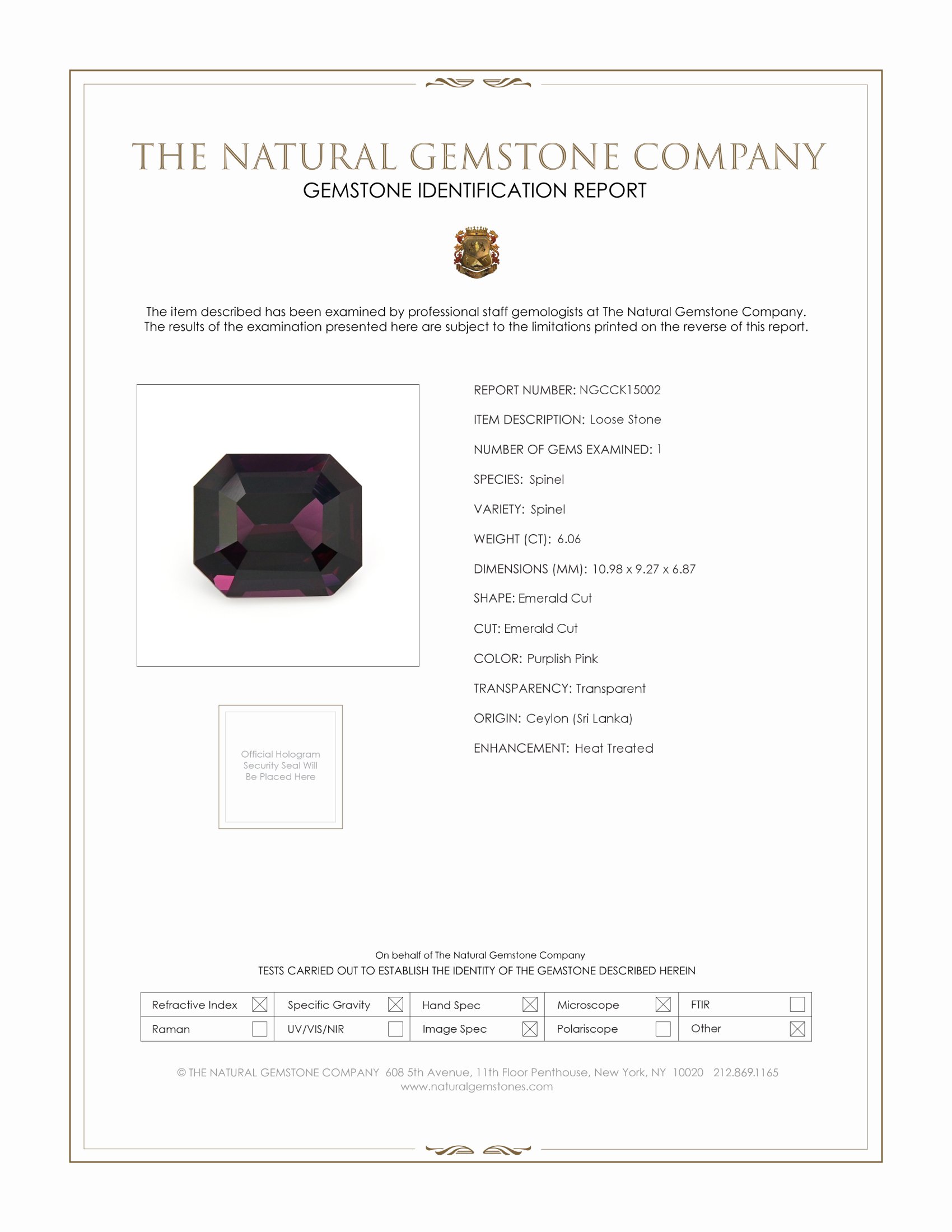 6.06 Ct. Spinel from Ceylon (Sri Lanka)