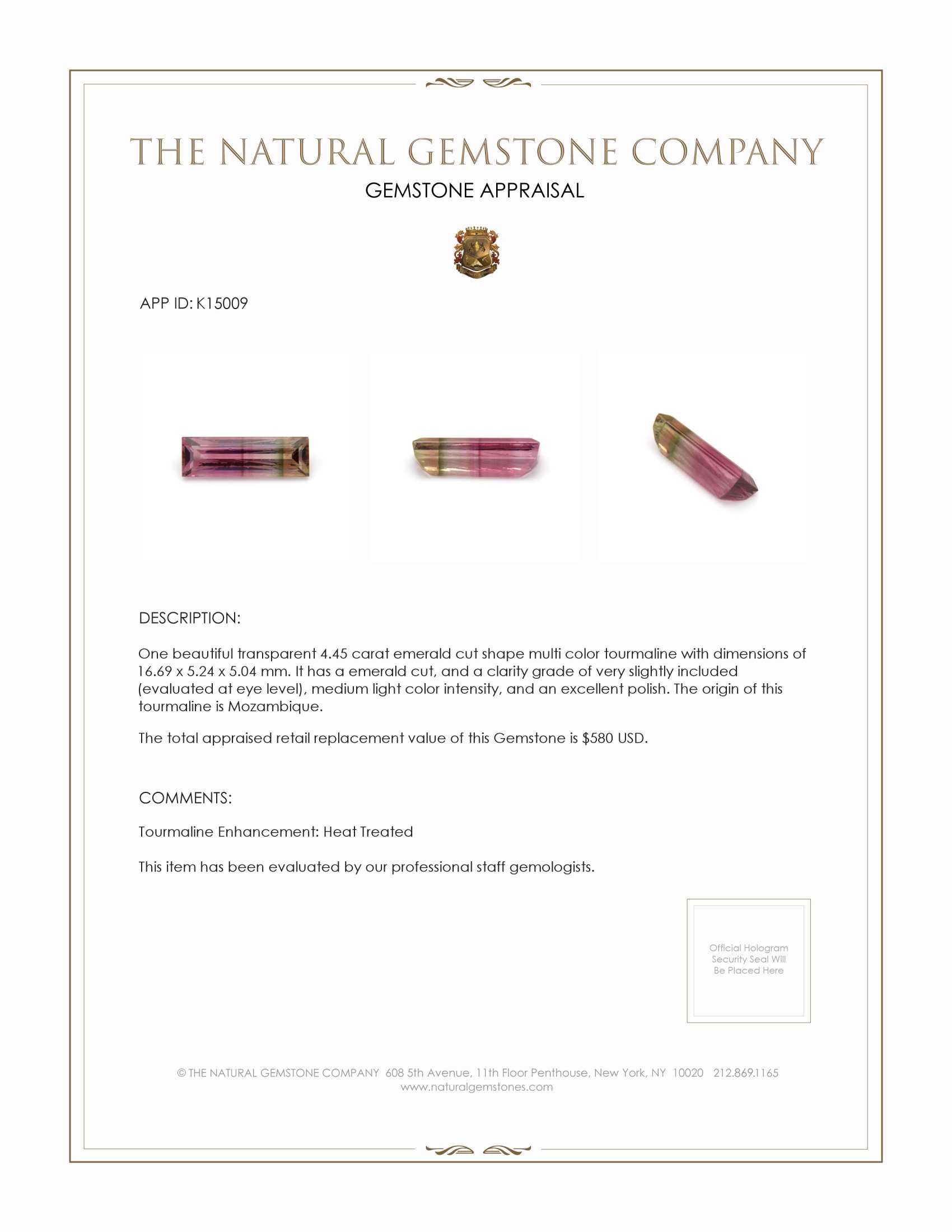 4.45 Ct. Tourmaline from Mozambique