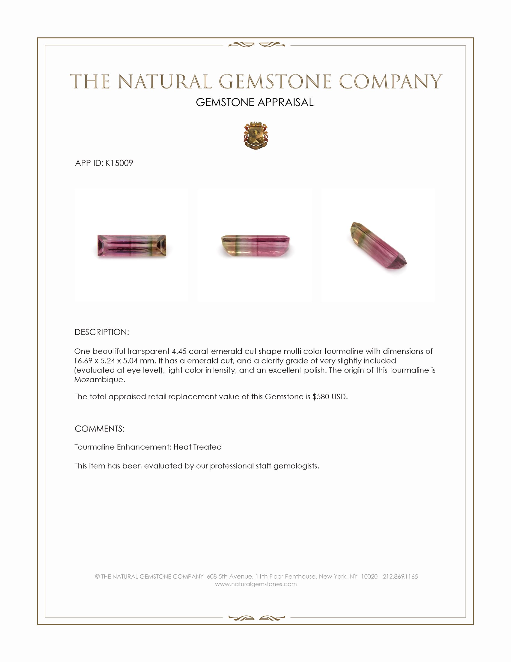 4.45 Ct. Tourmaline from Mozambique