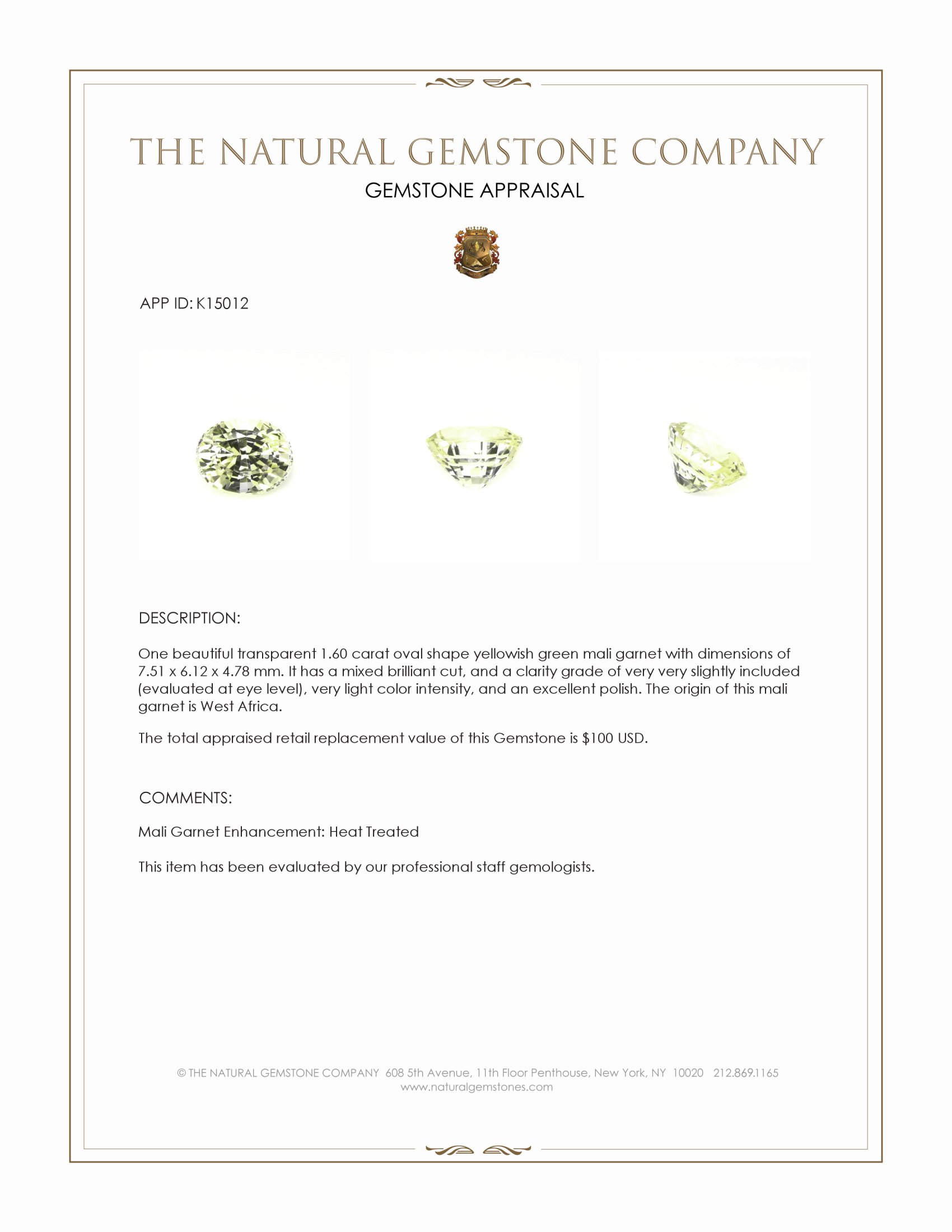 1.60 Ct. Mali Garnet from West Africa