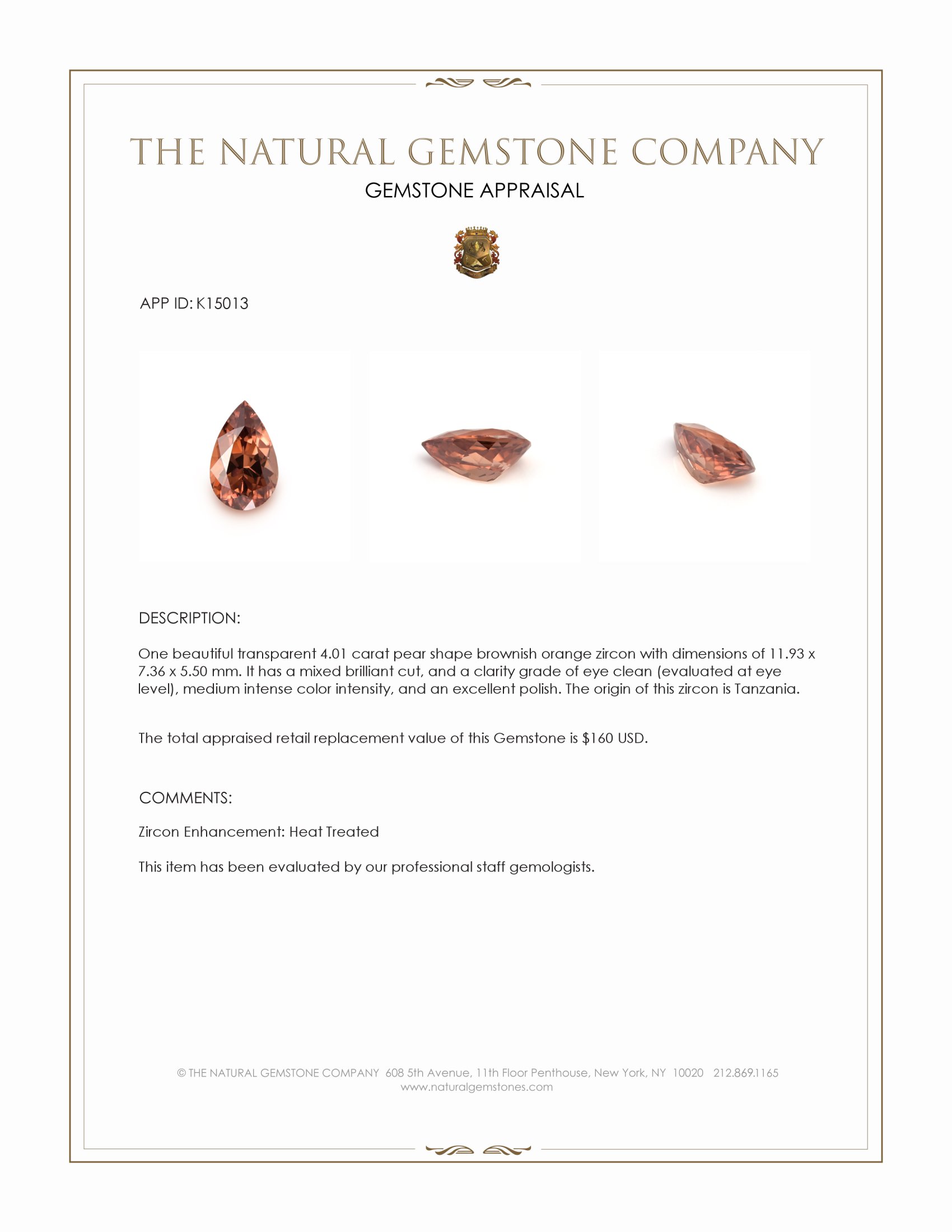 4.01 Ct. Zircon from Tanzania