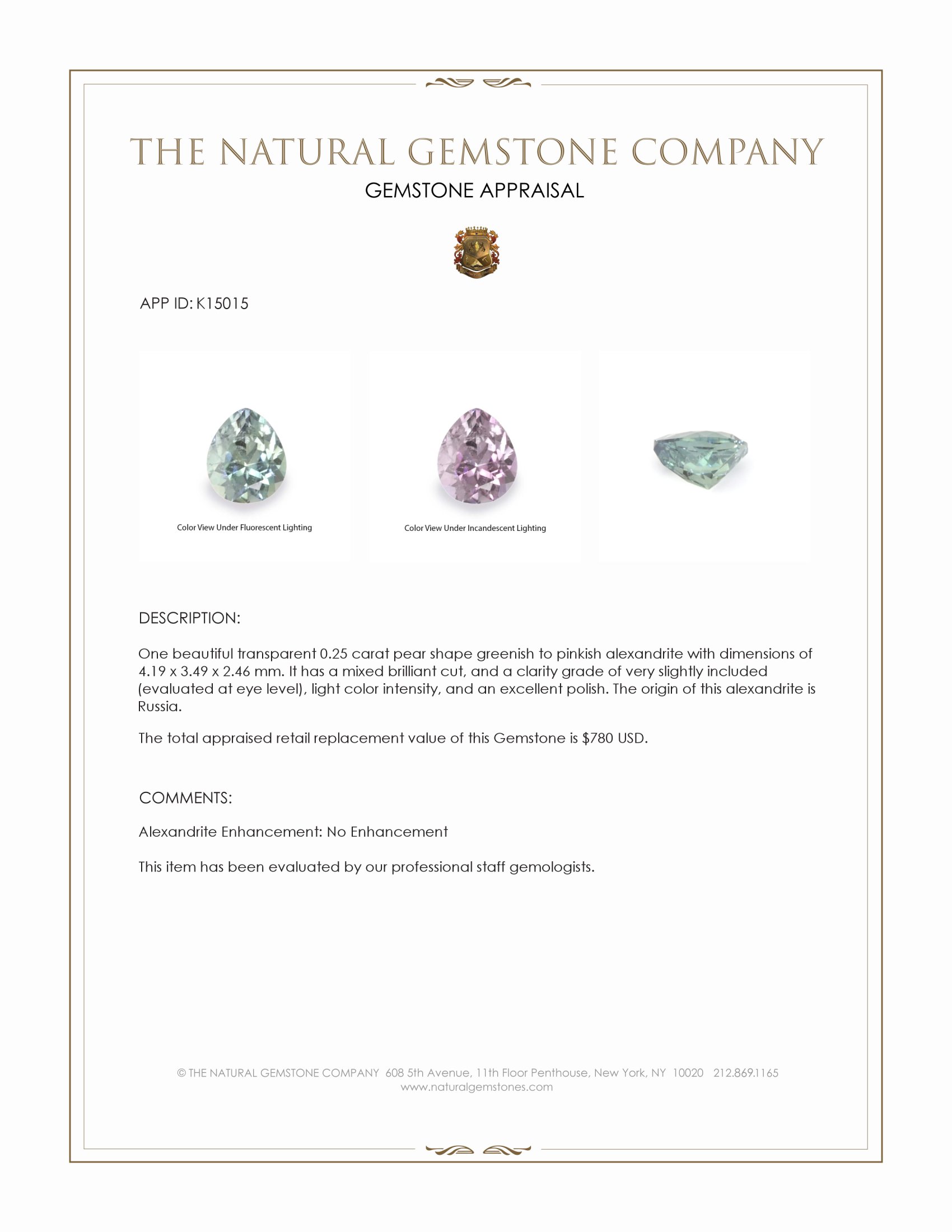 0.25 Ct. Alexandrite from Russia