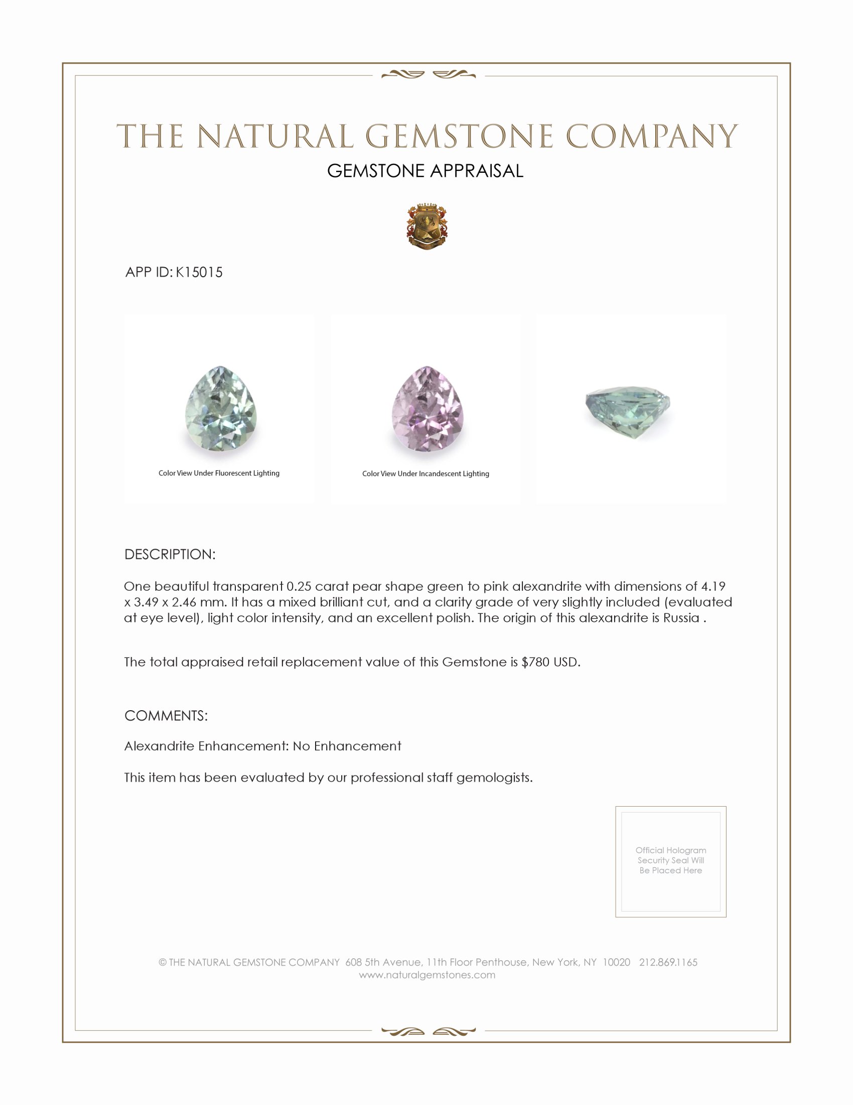 0.25 Ct. Alexandrite from Russia