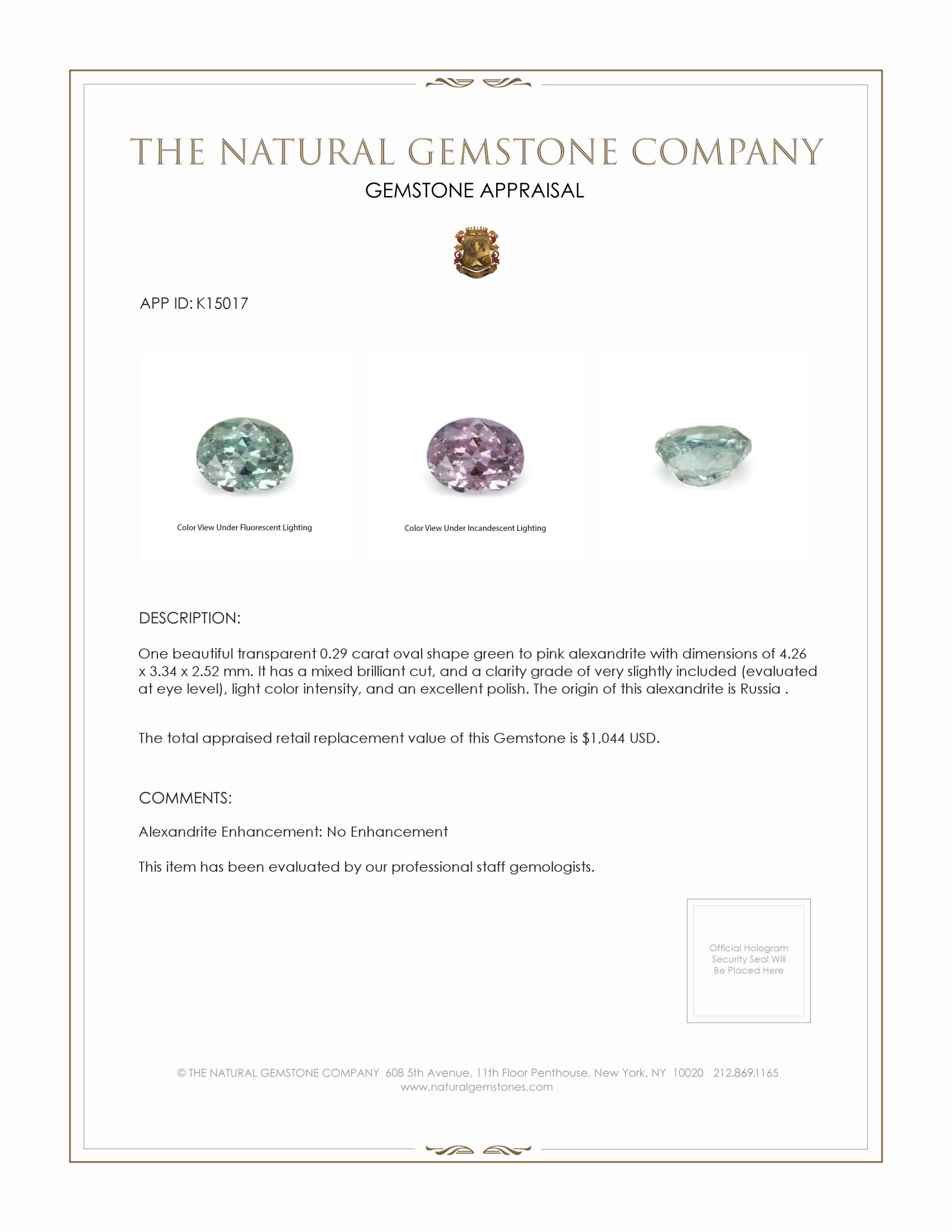 0.29 Ct. Alexandrite from Russia