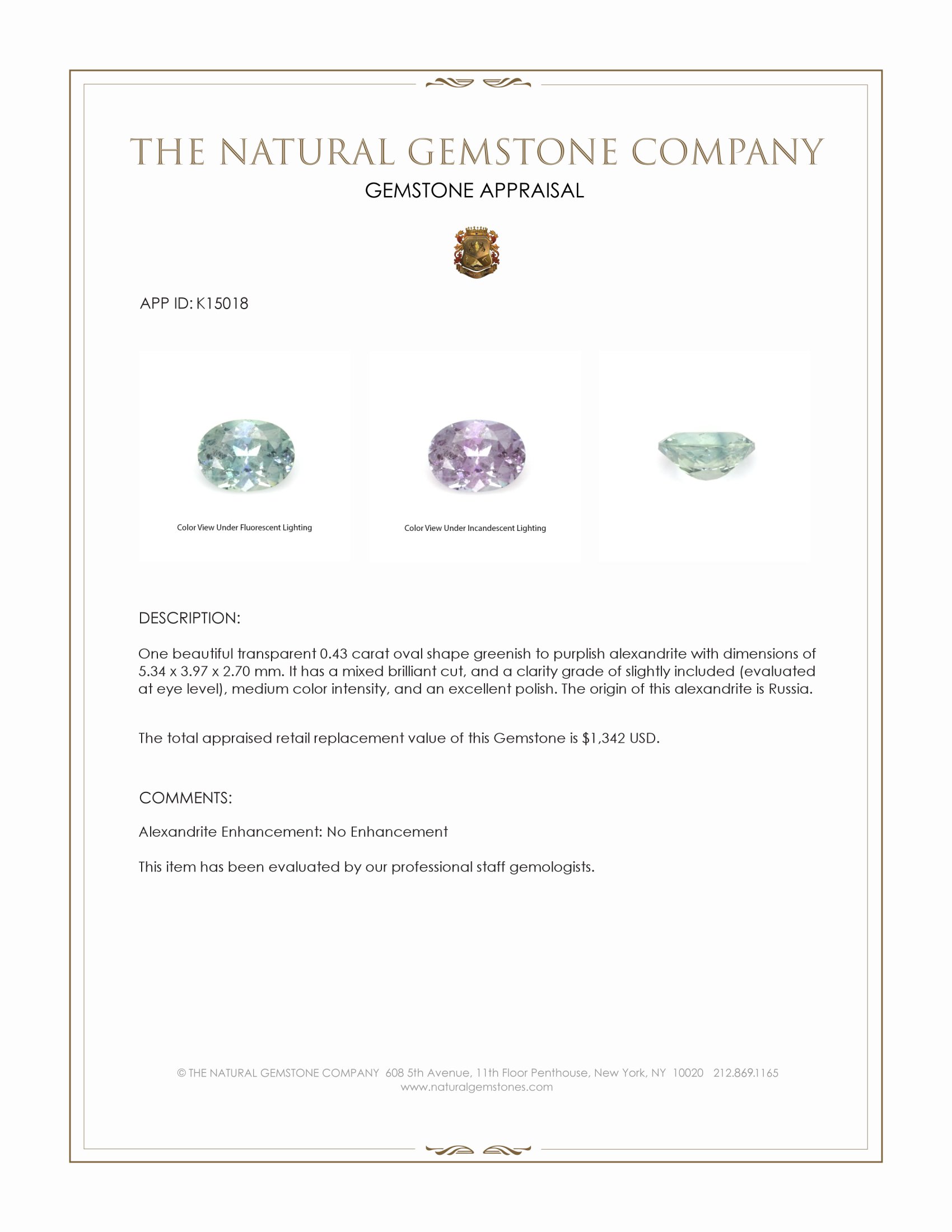 0.43 Ct. Alexandrite from Russia
