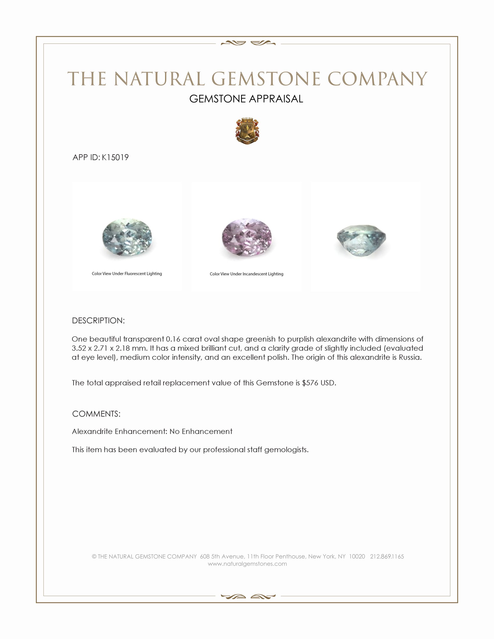 0.16 Ct. Alexandrite from Russia