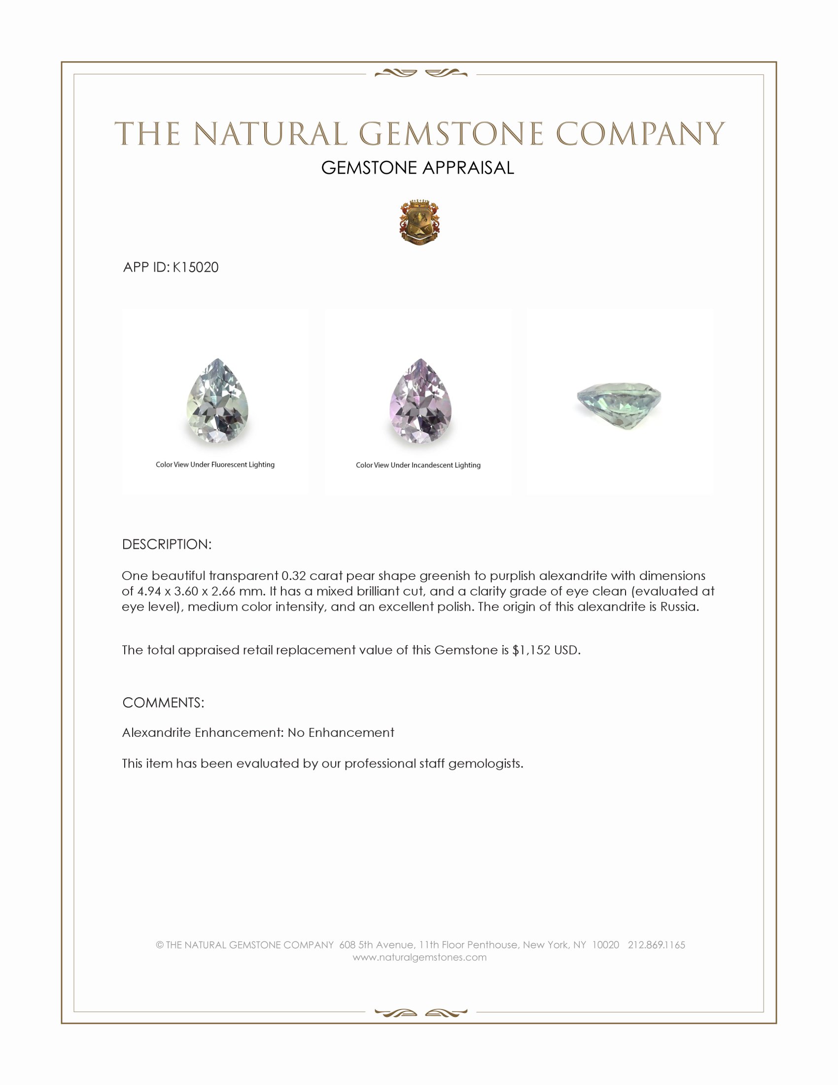 0.32 Ct. Alexandrite from Russia