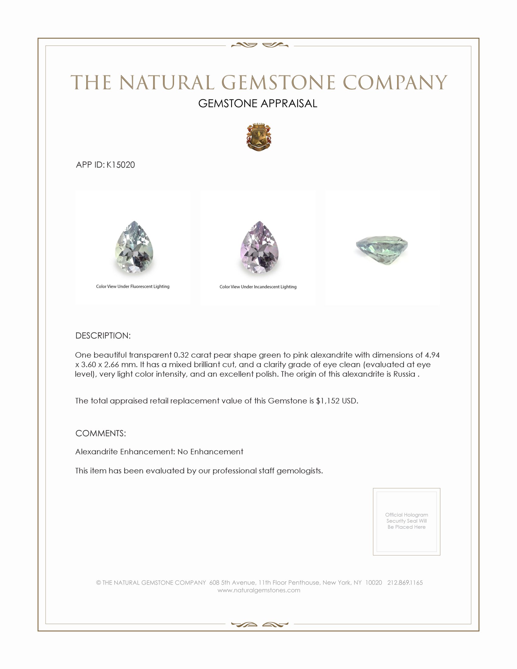 0.32 Ct. Alexandrite from Russia