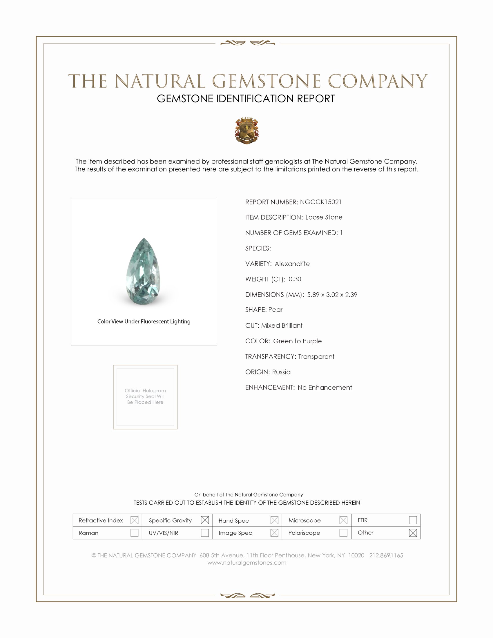 0.30 Ct. Alexandrite from Russia