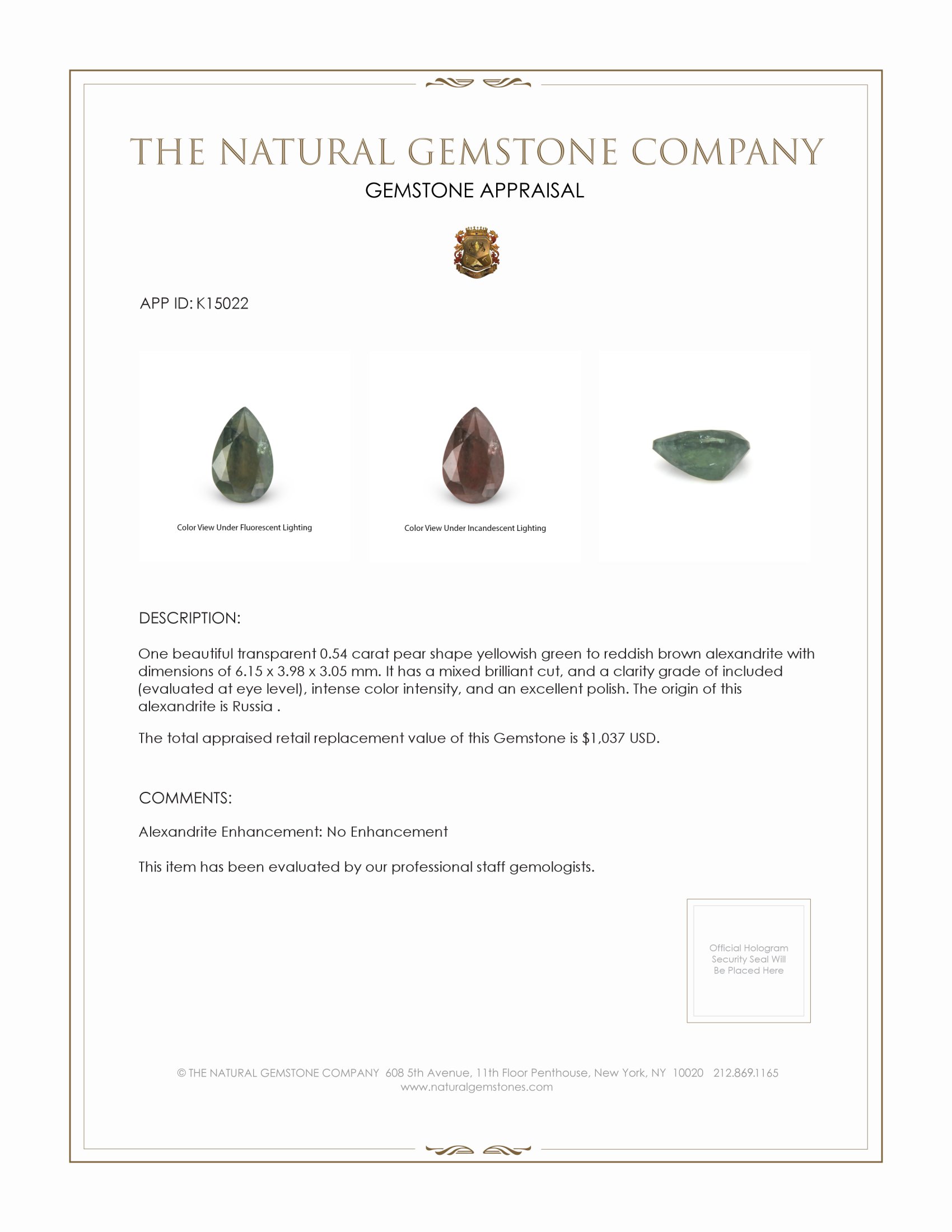 0.54 Ct. Alexandrite from Russia