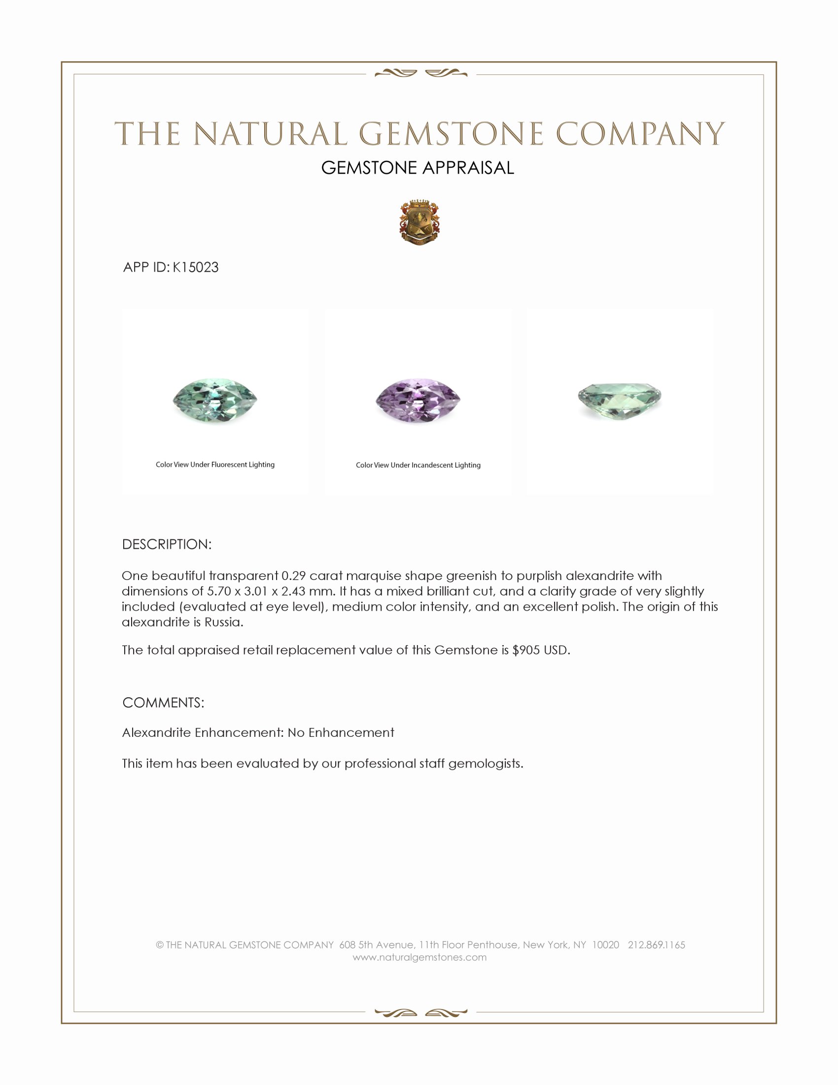 0.29 Ct. Alexandrite from Russia