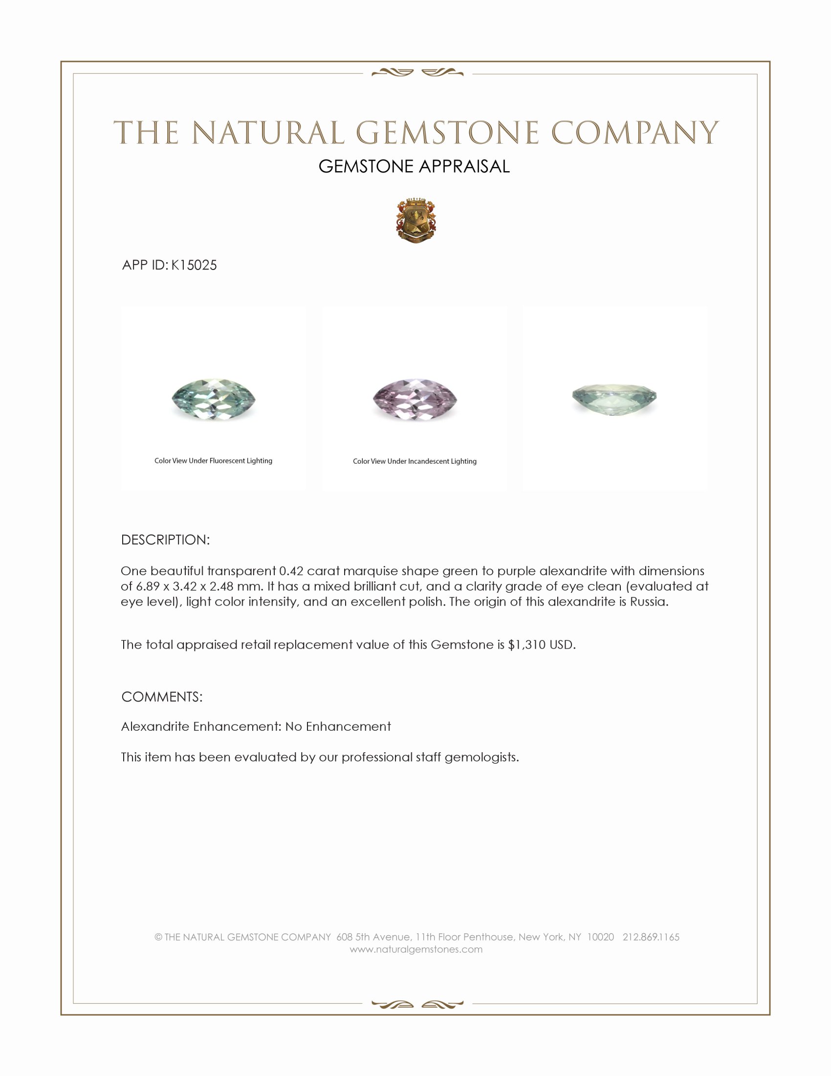 0.42 Ct. Alexandrite from Russia