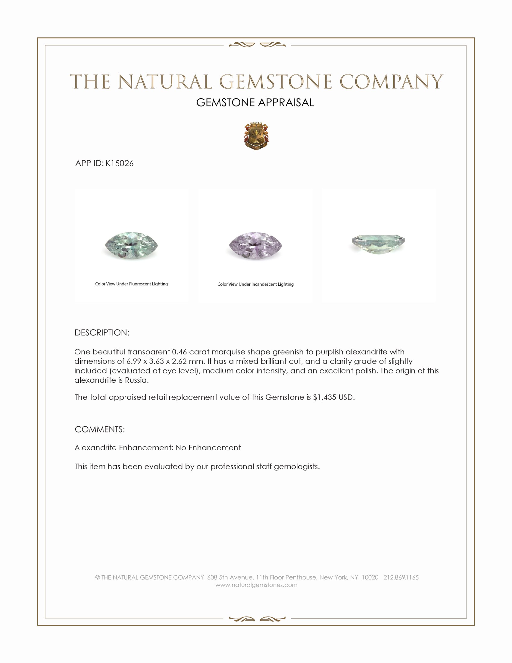 0.46 Ct. Alexandrite from Russia
