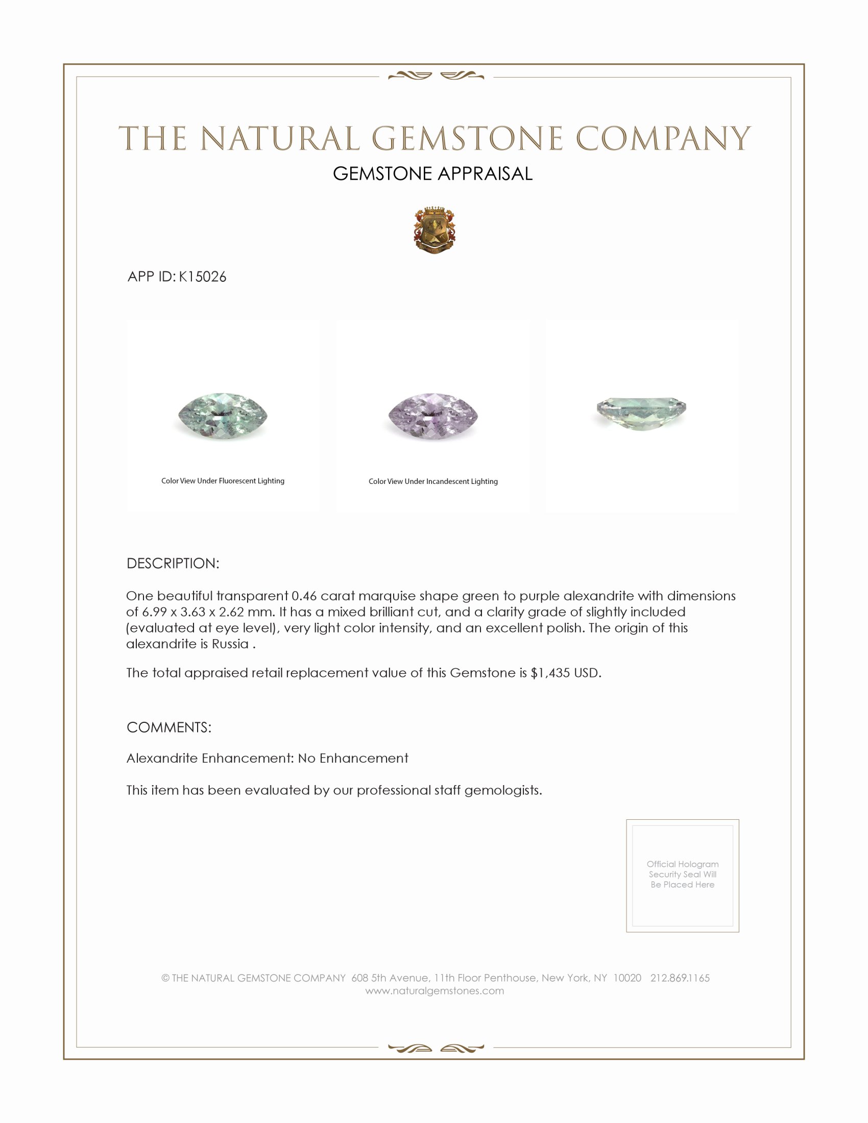 0.46 Ct. Alexandrite from Russia