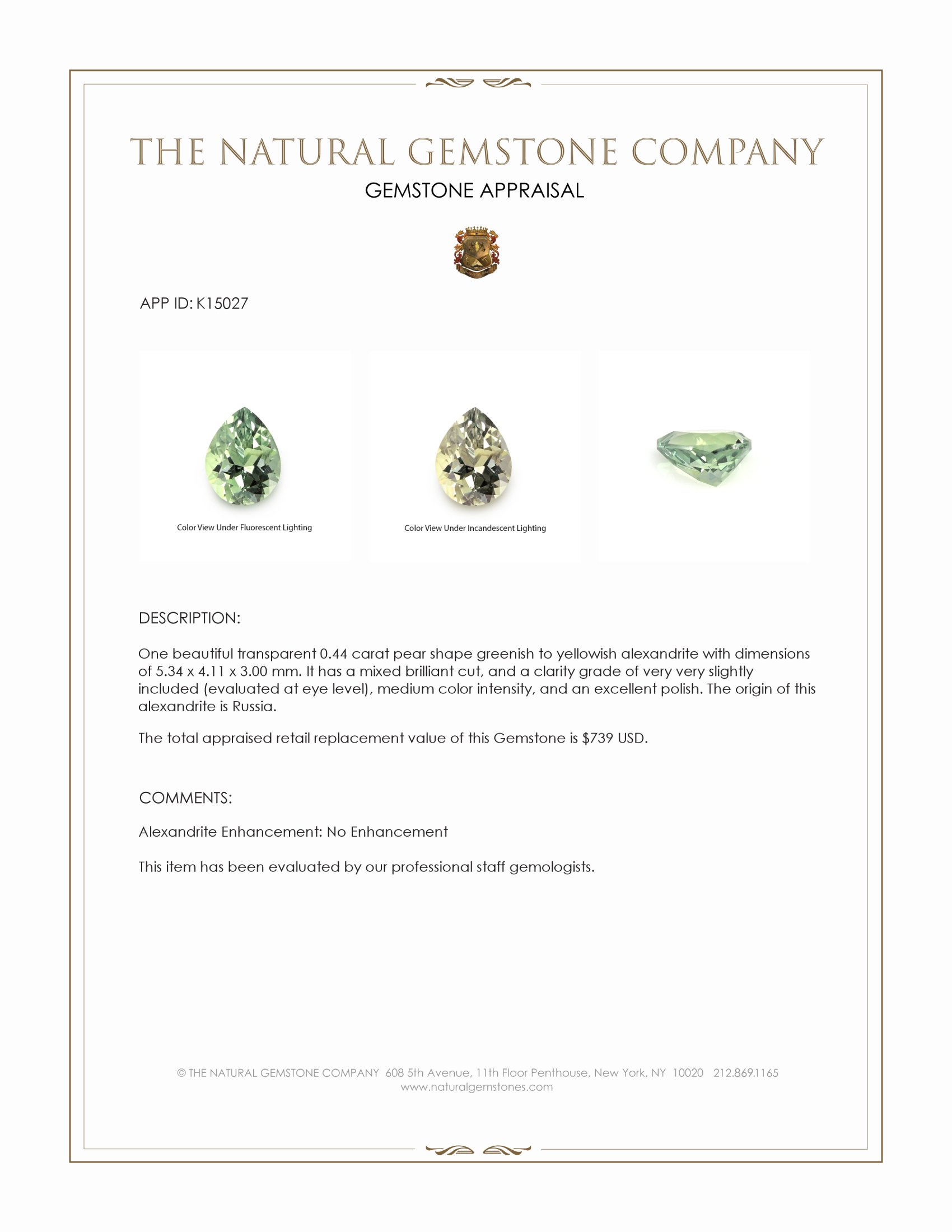0.44 Ct. Alexandrite from Russia