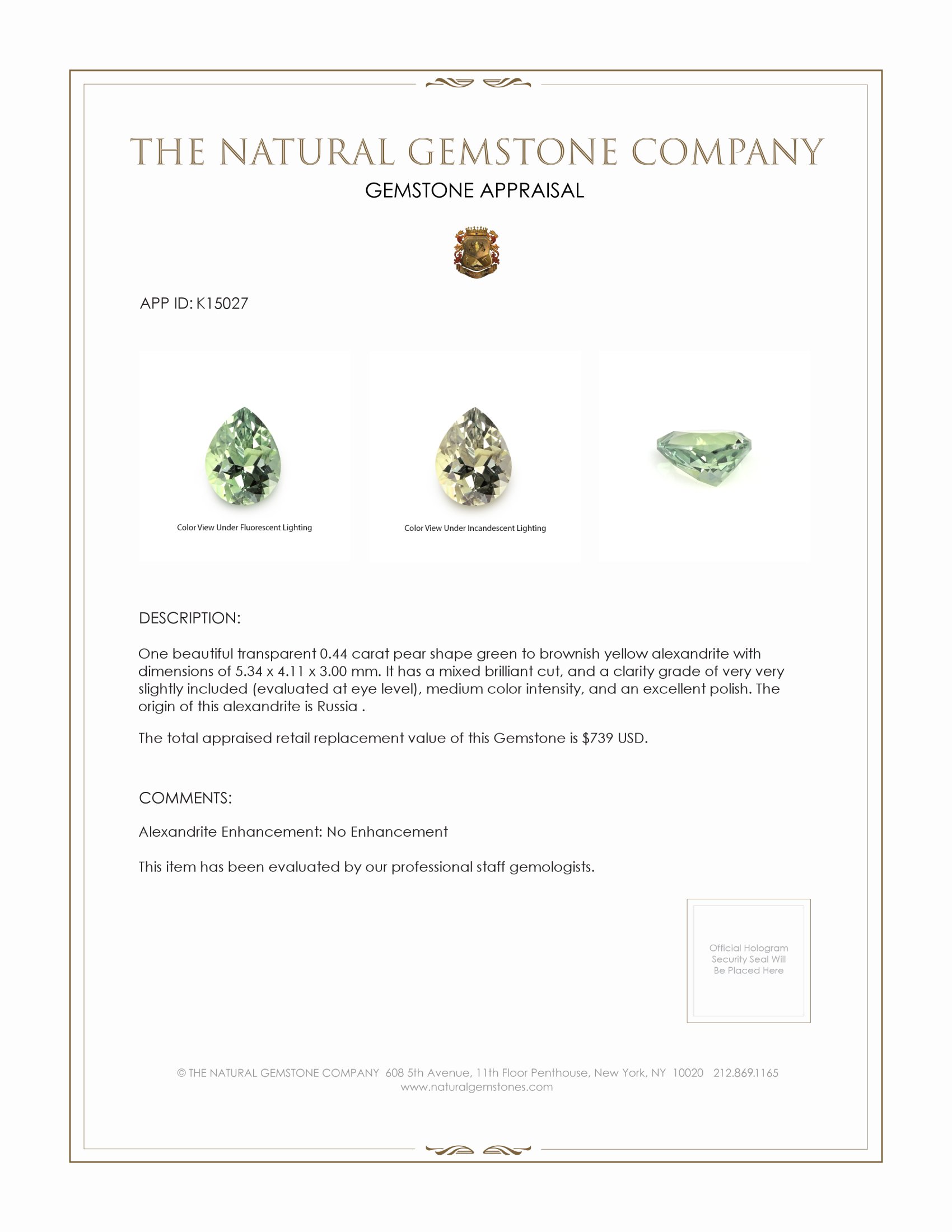 0.44 Ct. Alexandrite from Russia