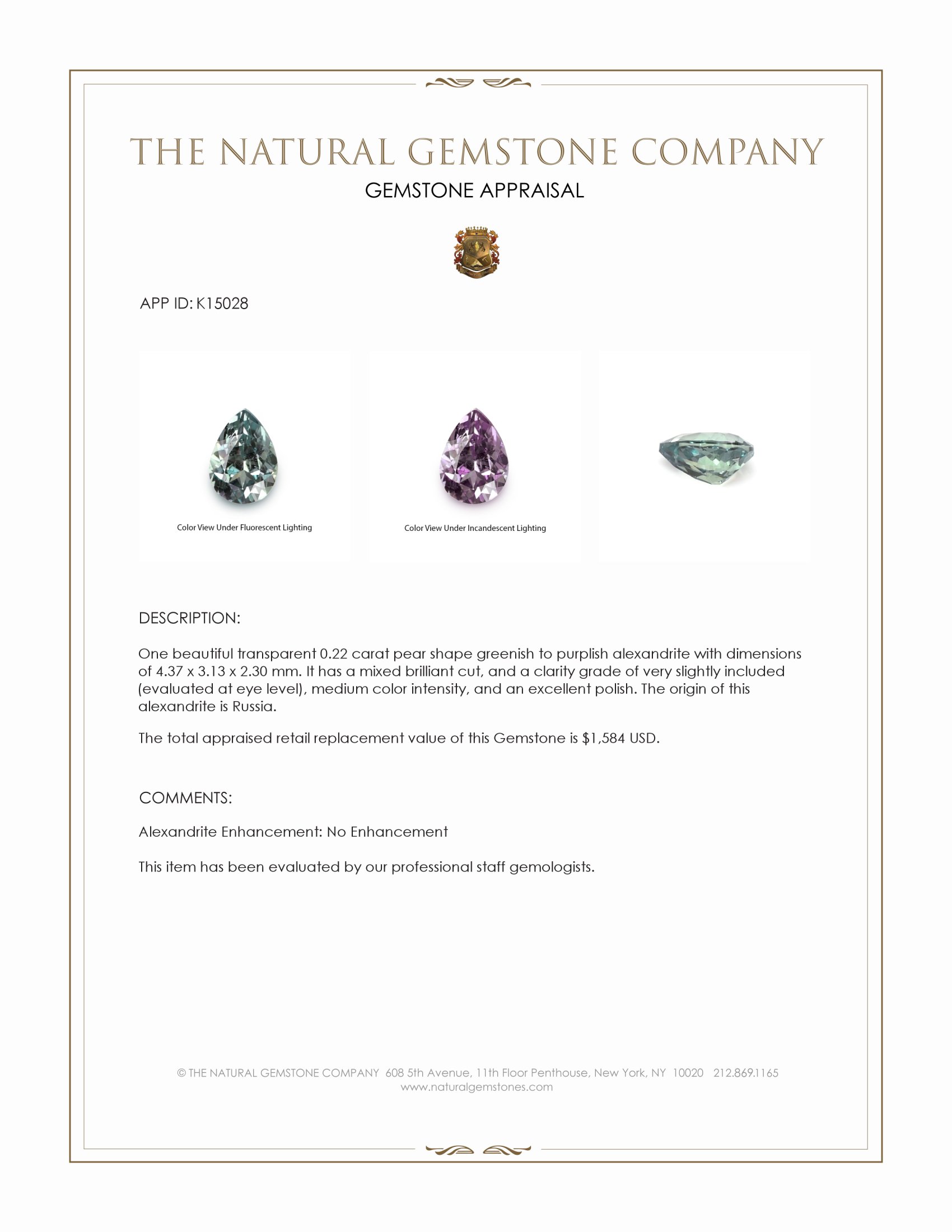 0.22 Ct. Alexandrite from Russia
