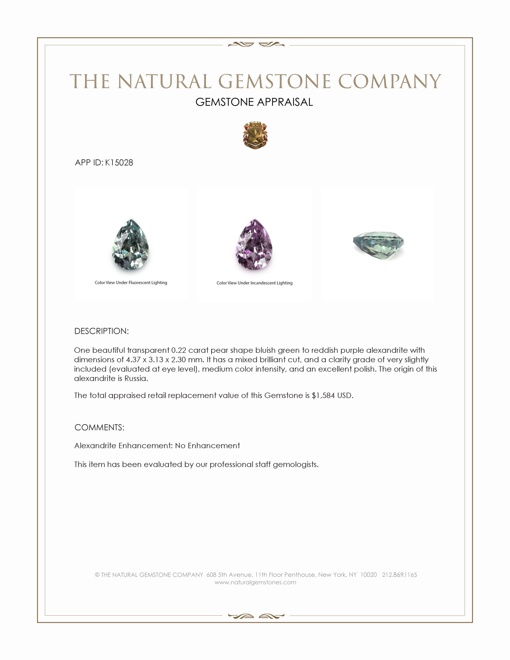 0.22 Ct. Alexandrite from Russia