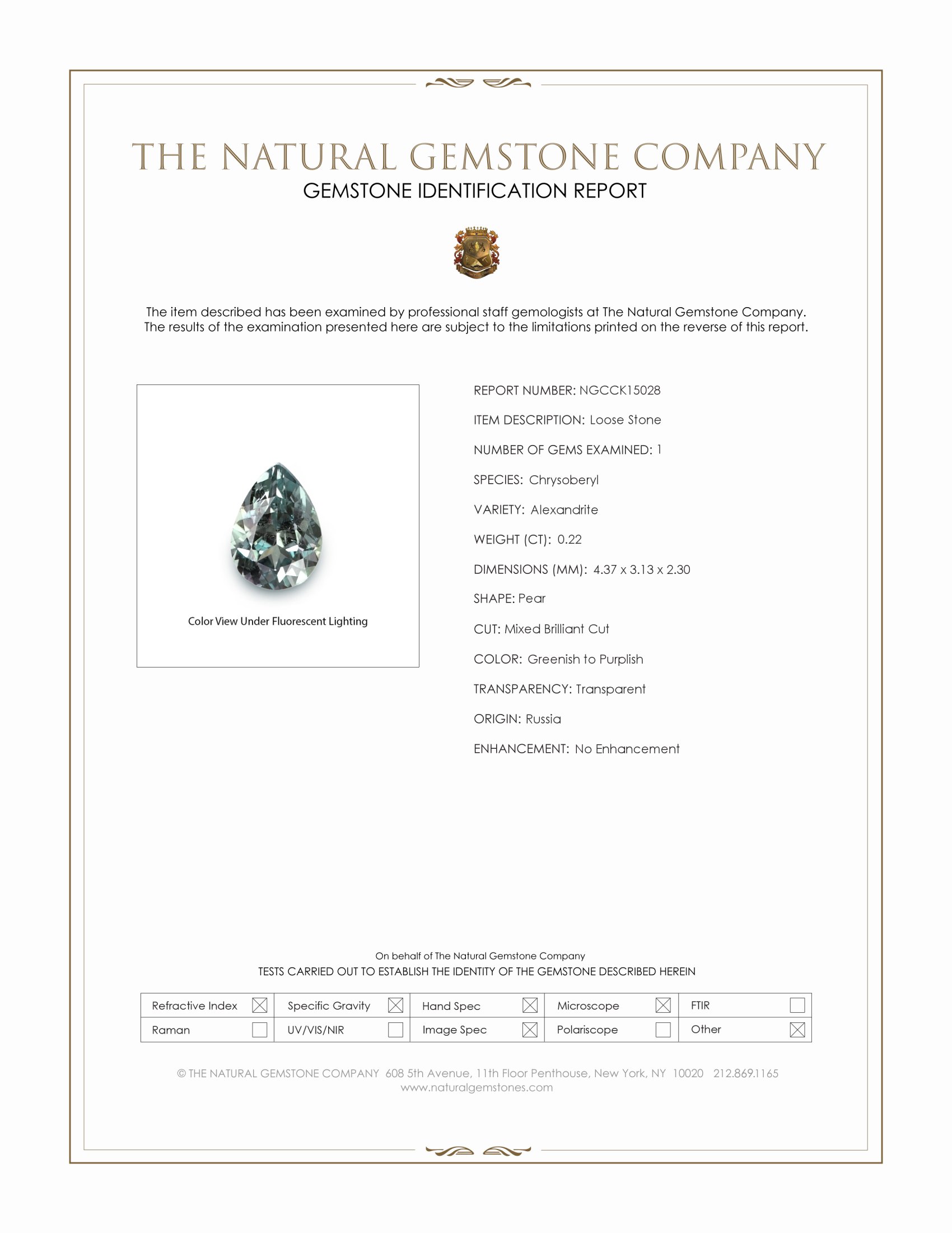 0.22 Ct. Alexandrite from Russia