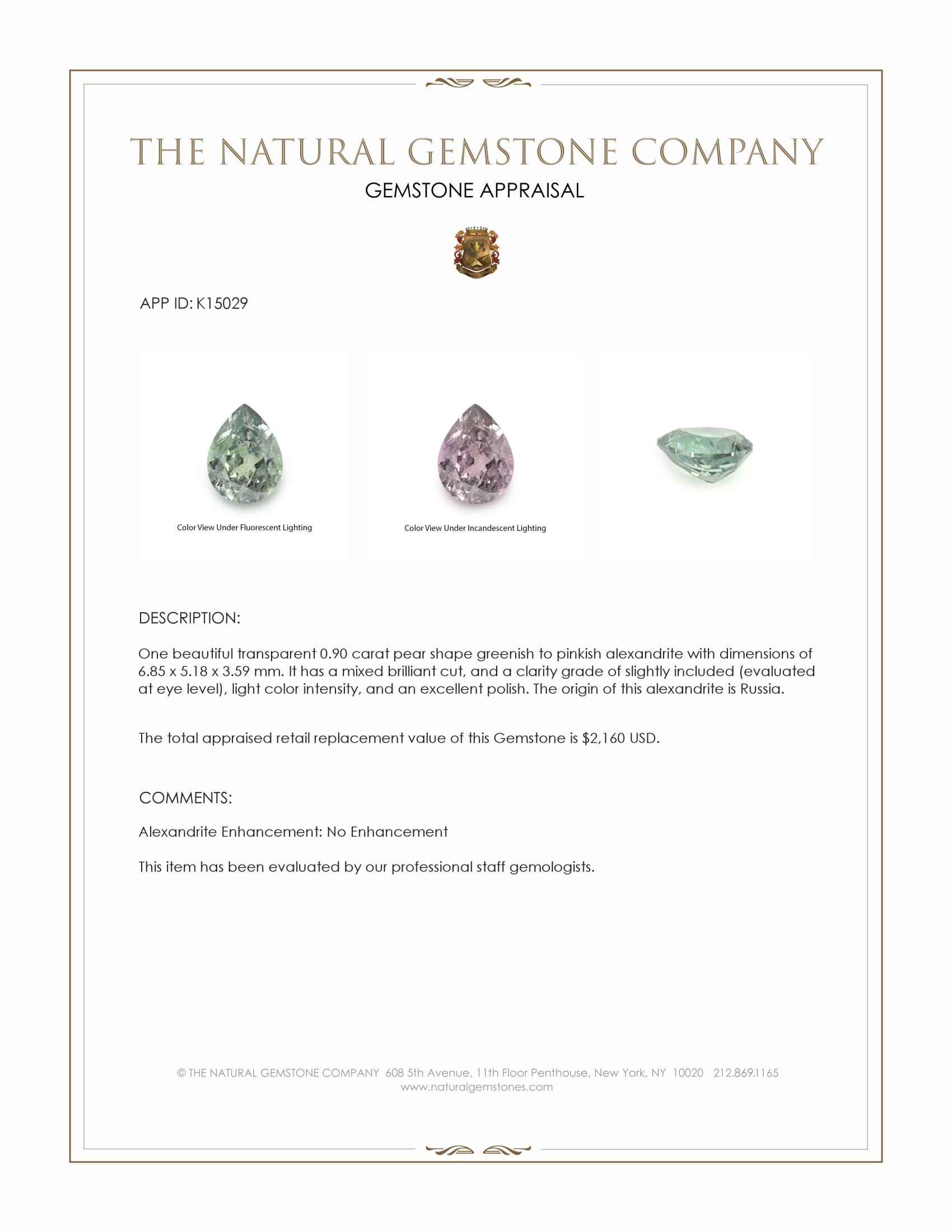 0.90 Ct. Alexandrite from Russia