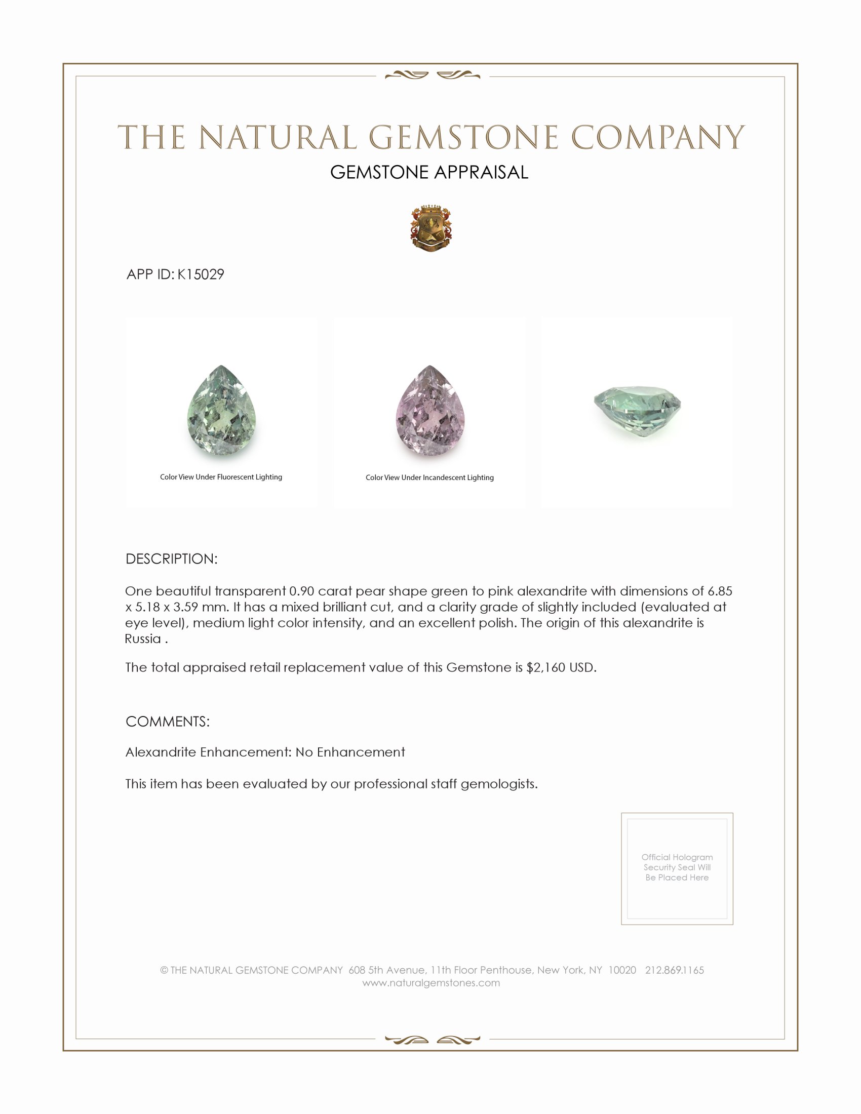 0.90 Ct. Alexandrite from Russia