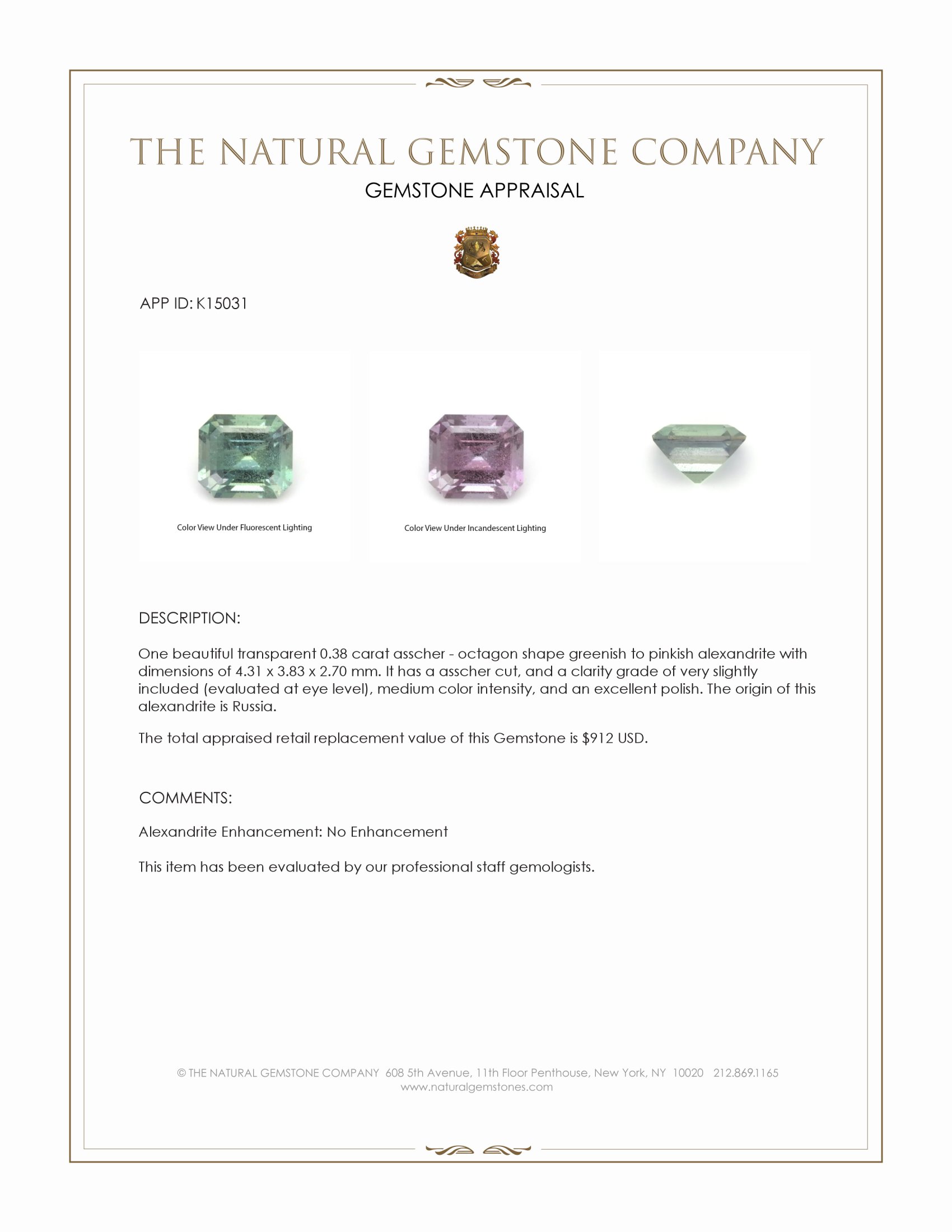 0.38 Ct. Alexandrite from Russia