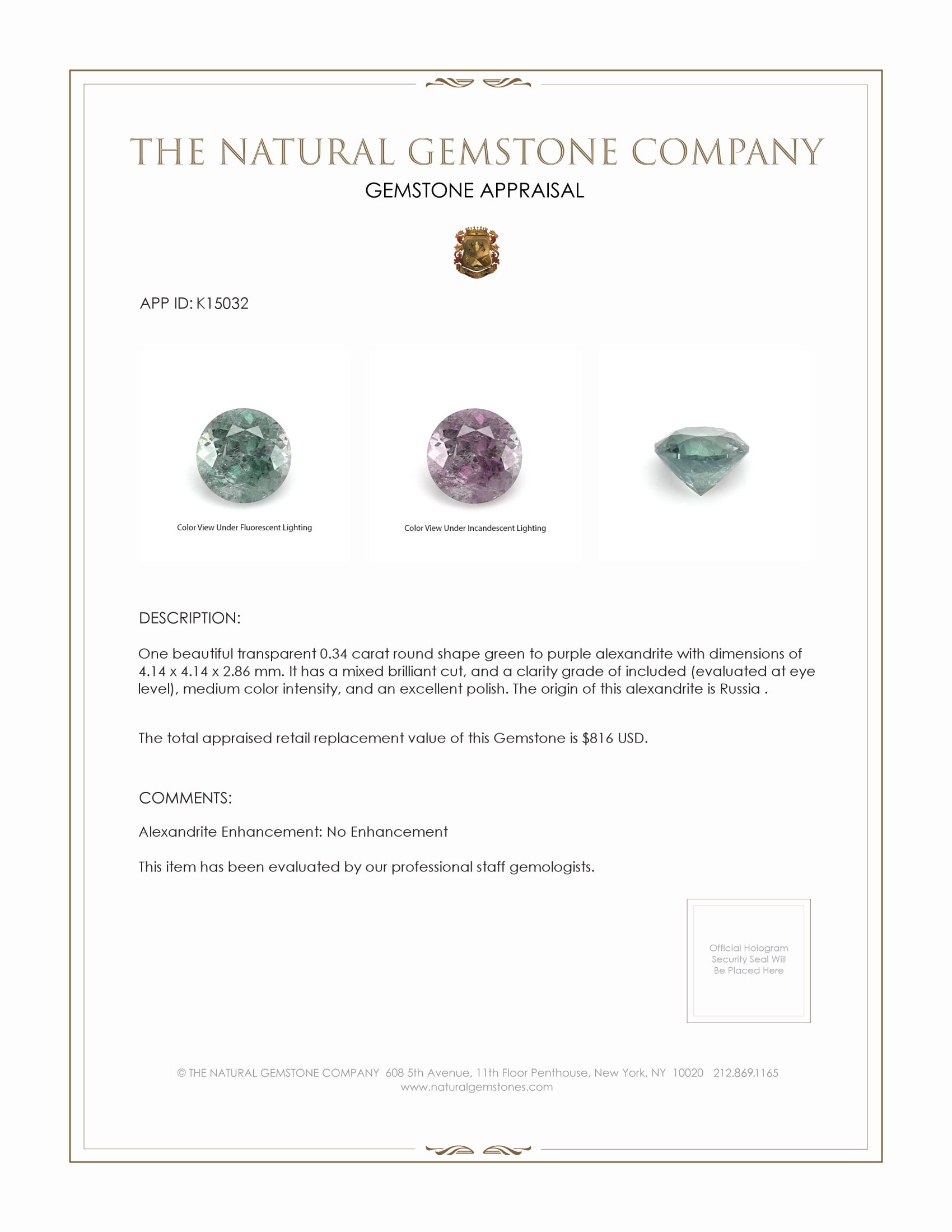 0.34 Ct. Alexandrite from Russia