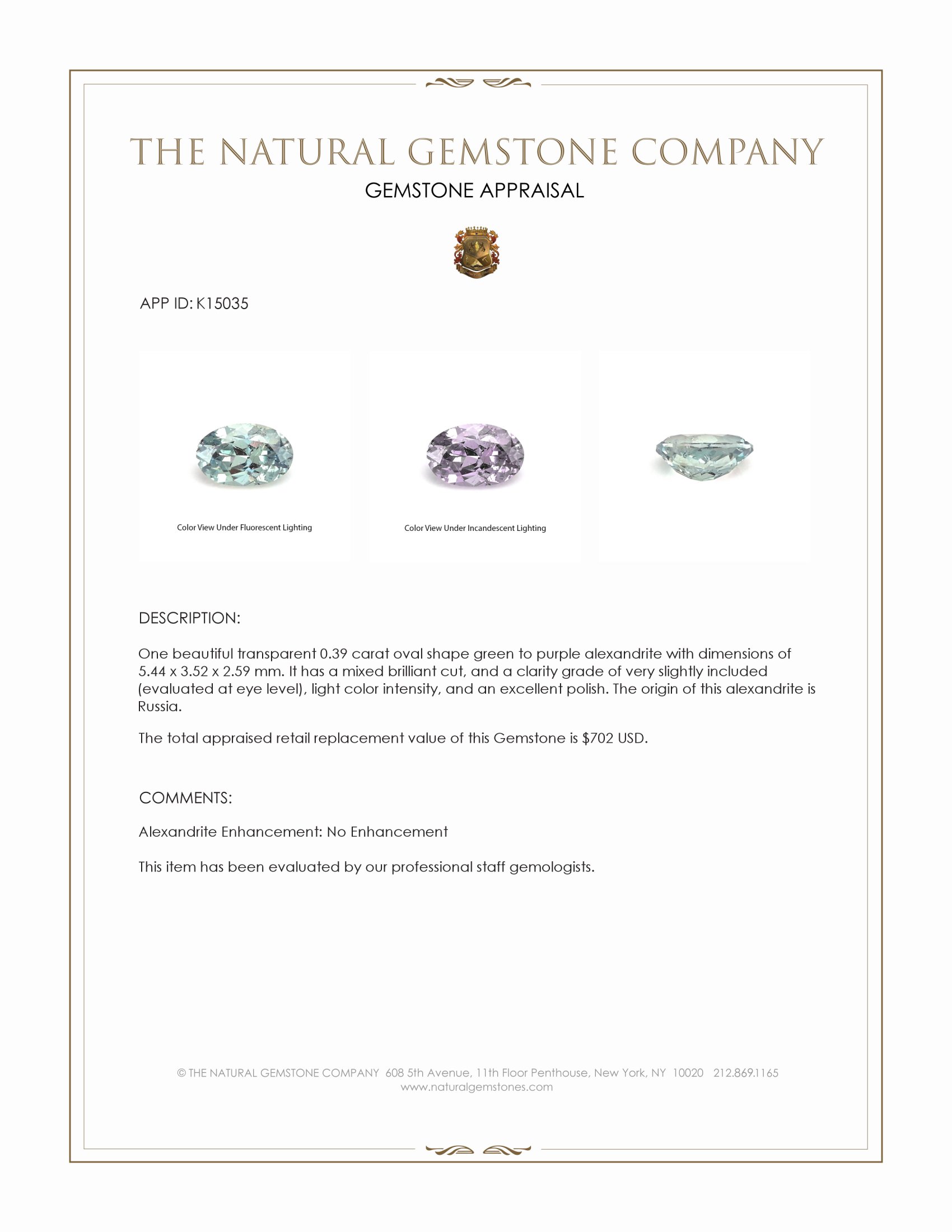 0.39 Ct. Alexandrite from Russia