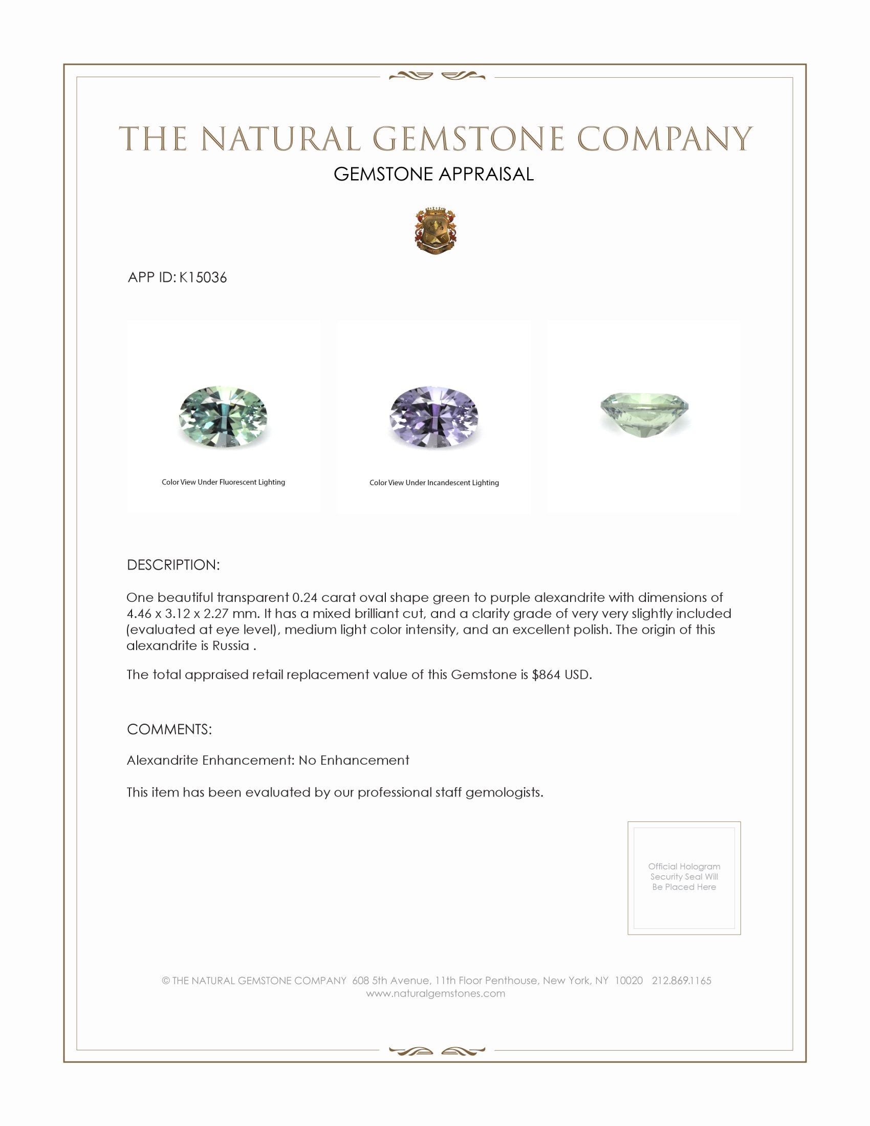 0.24 Ct. Alexandrite from Russia