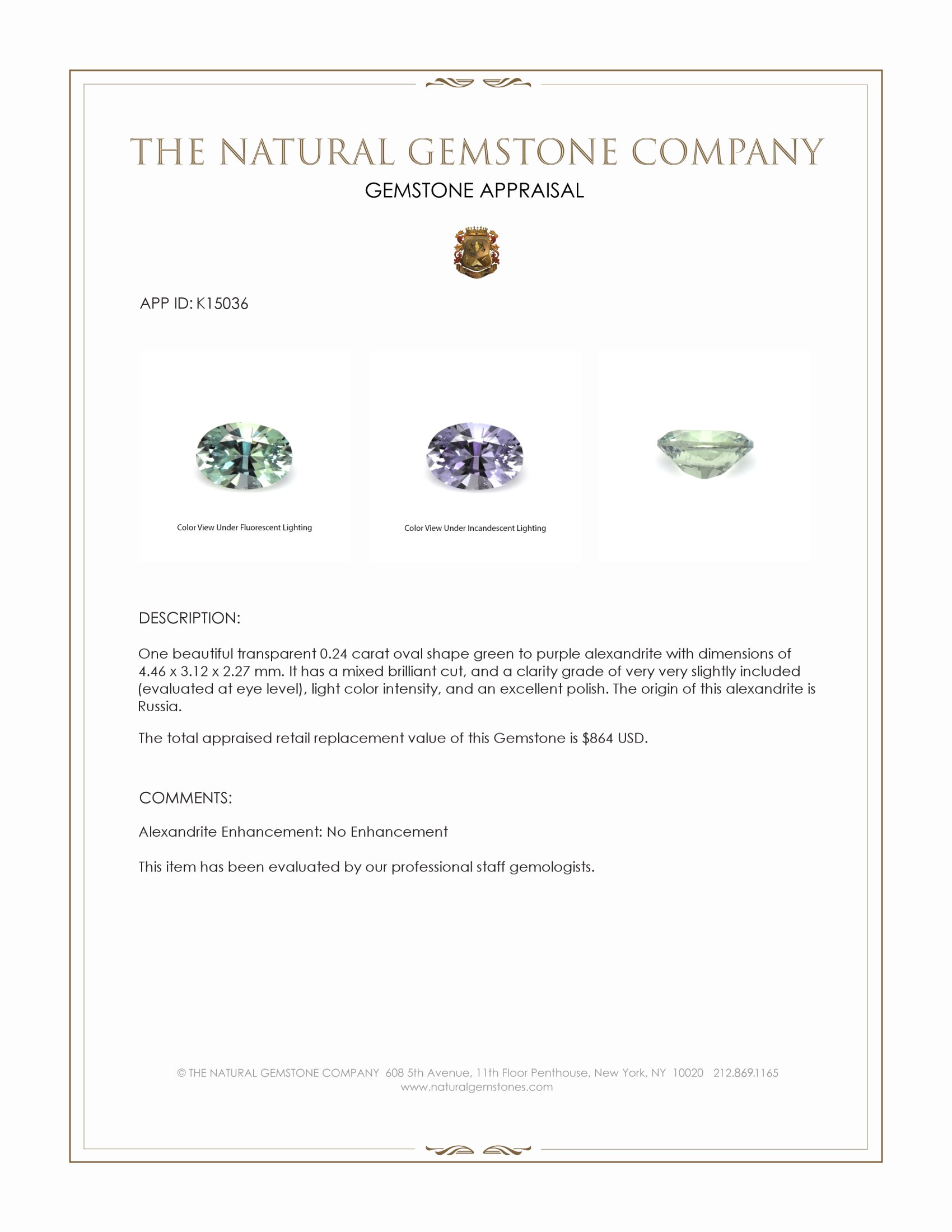 0.24 Ct. Alexandrite from Russia