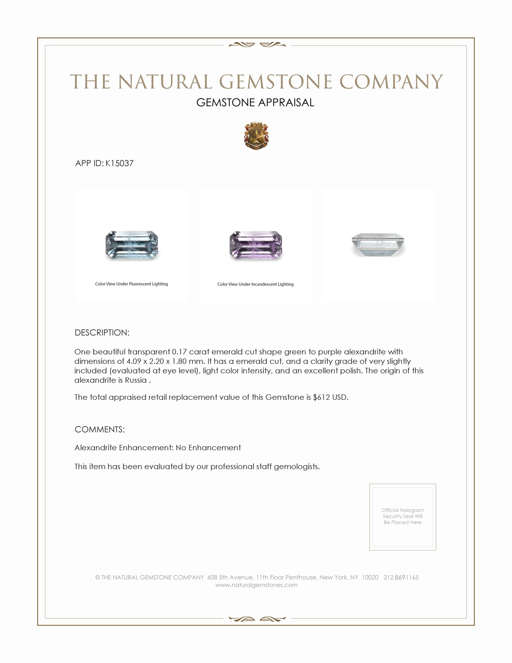 0.17 Ct. Alexandrite from Russia