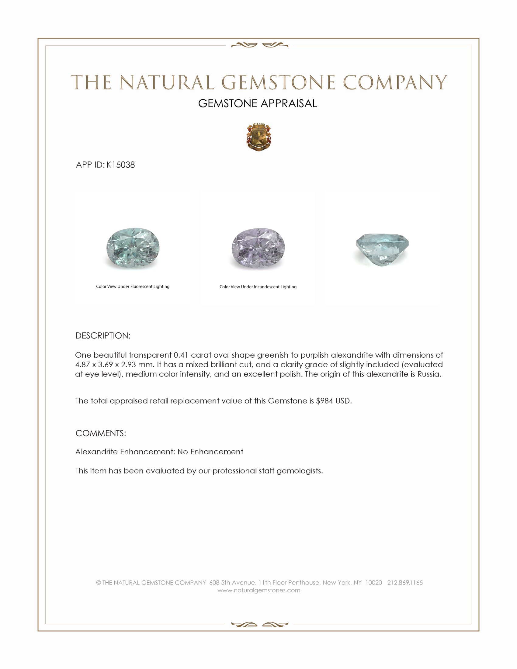 0.41 Ct. Alexandrite from Russia