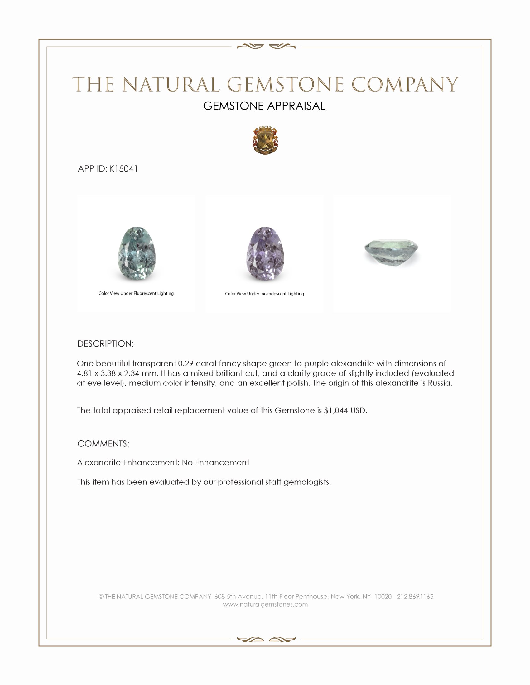0.29 Ct. Alexandrite from Russia