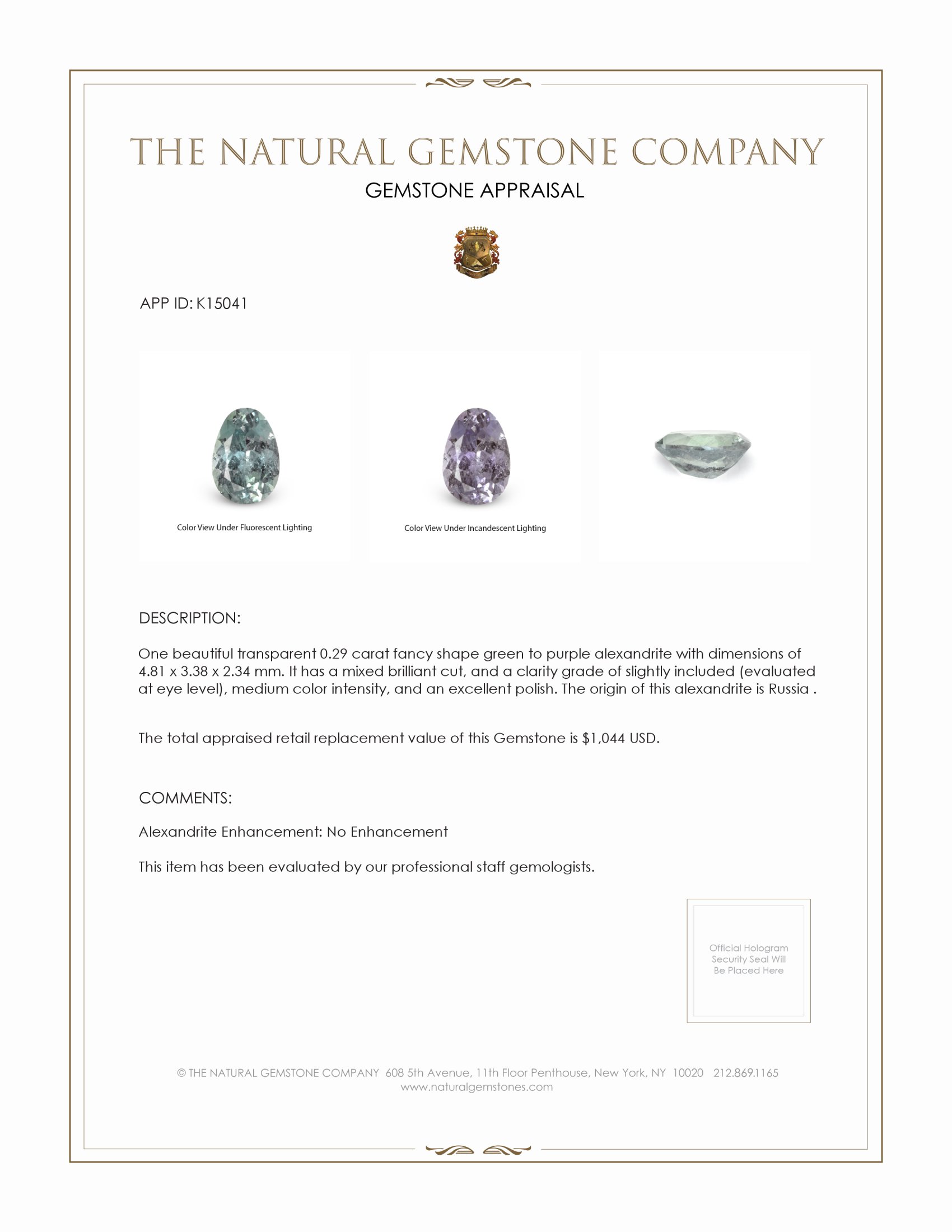 0.29 Ct. Alexandrite from Russia