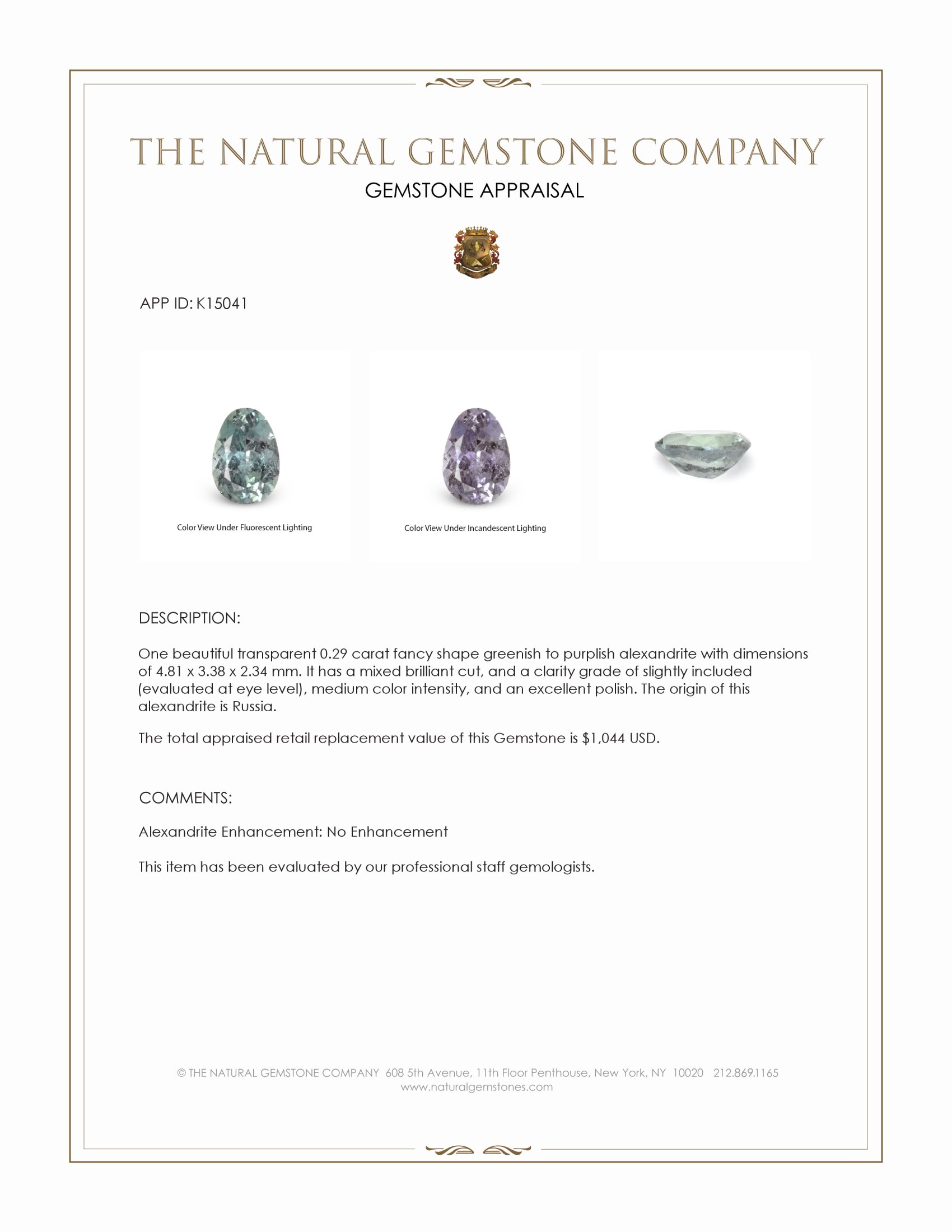 0.29 Ct. Alexandrite from Russia