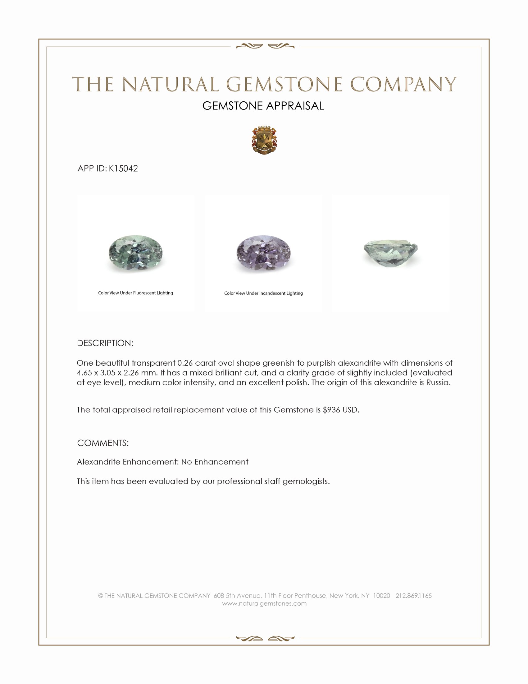 0.26 Ct. Alexandrite from Russia