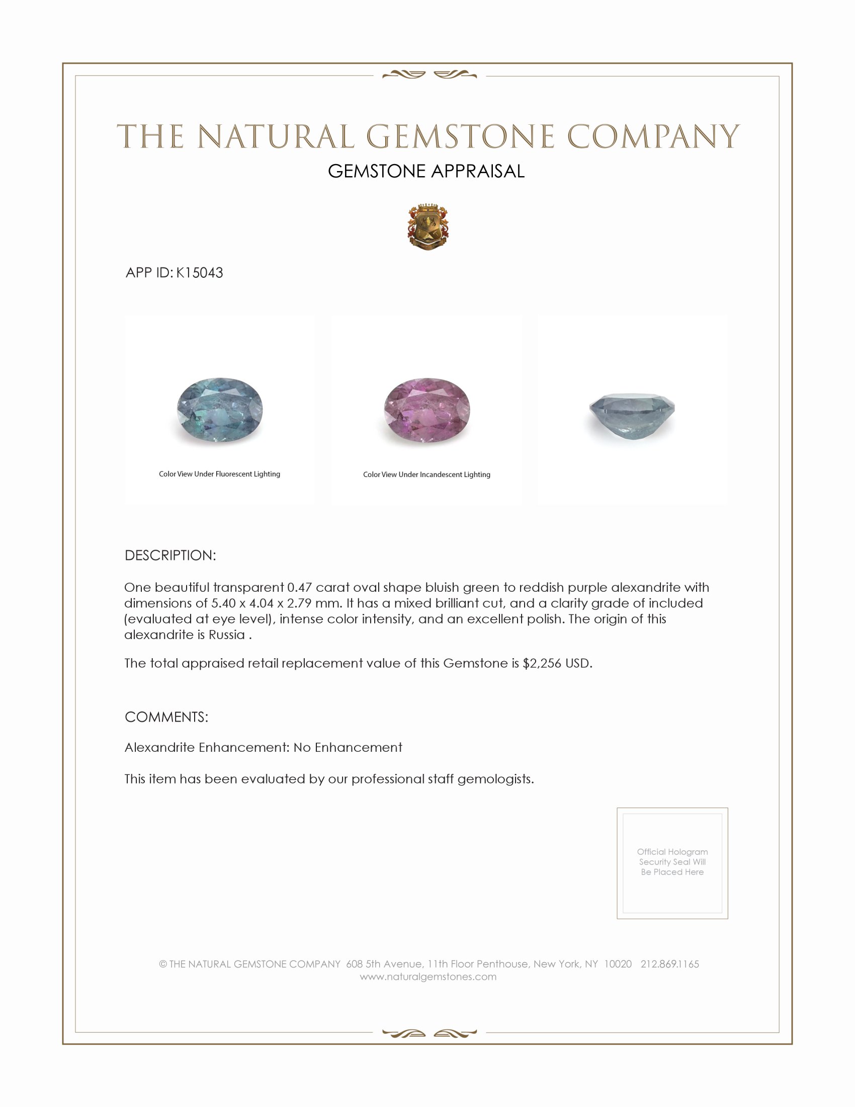 0.47 Ct. Alexandrite from Russia