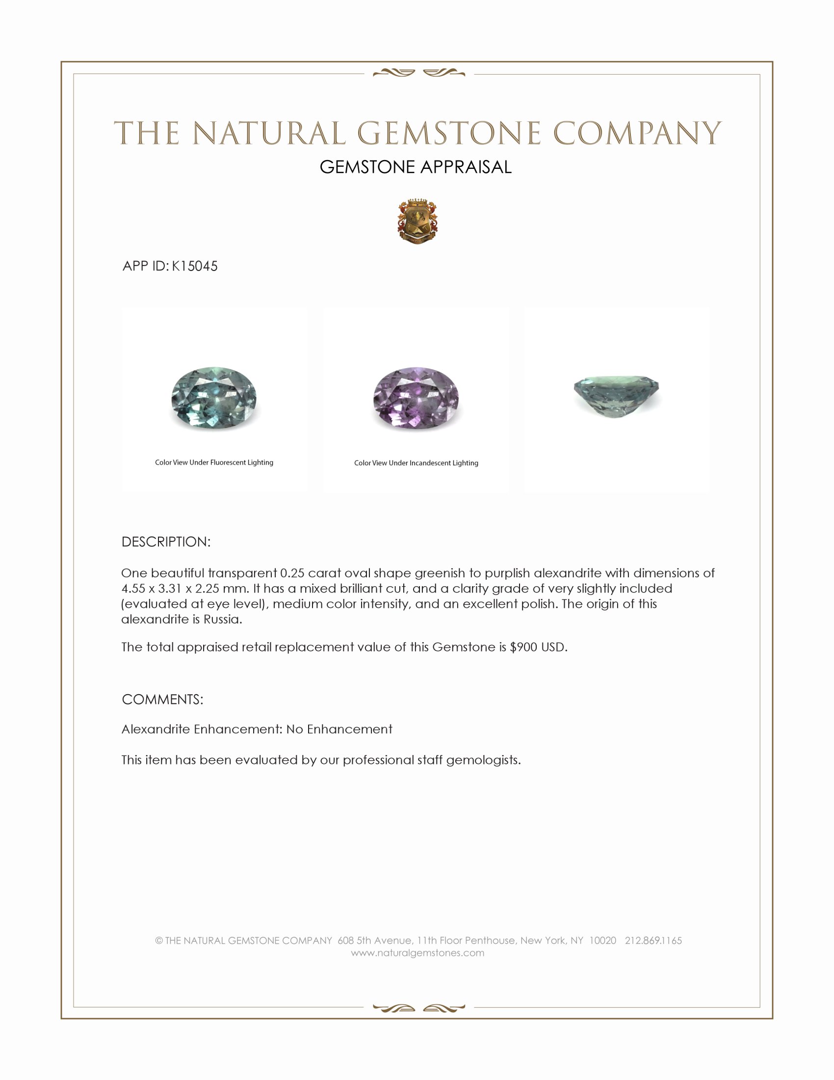 0.25 Ct. Alexandrite from Russia