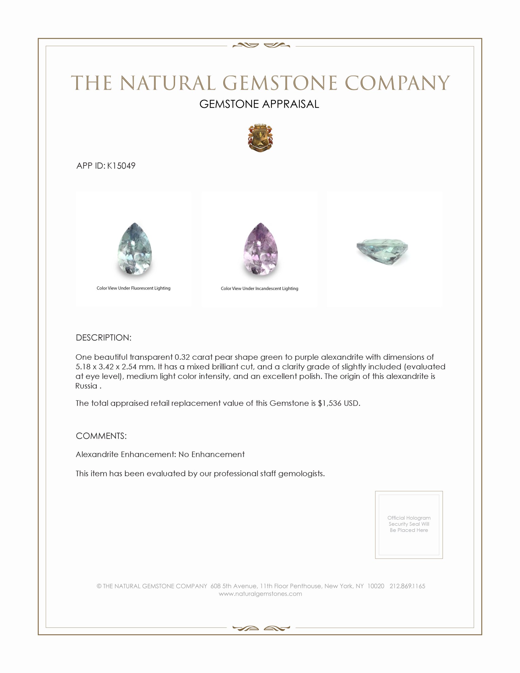 0.32 Ct. Alexandrite from Russia