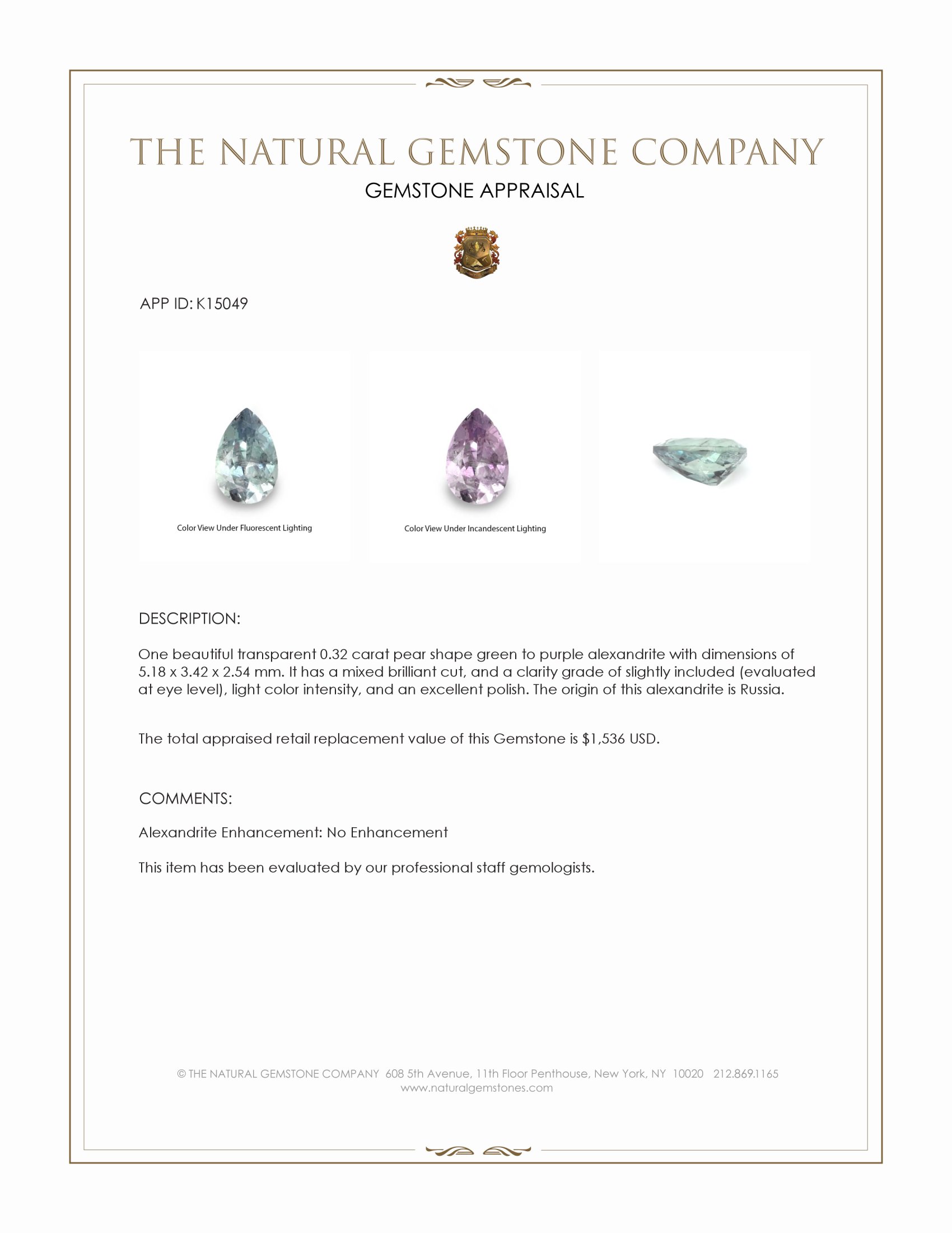 0.32 Ct. Alexandrite from Russia