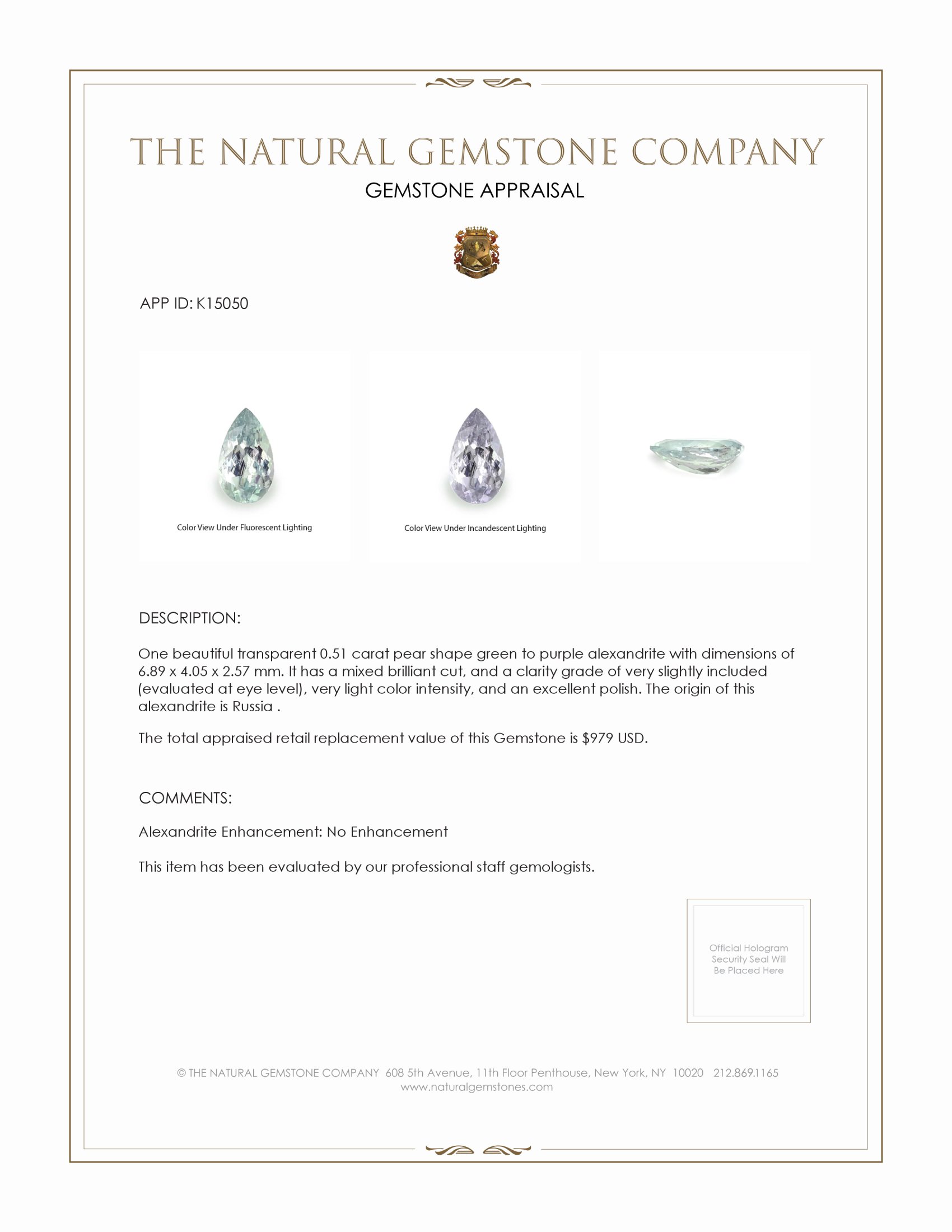 0.51 Ct. Alexandrite from Russia