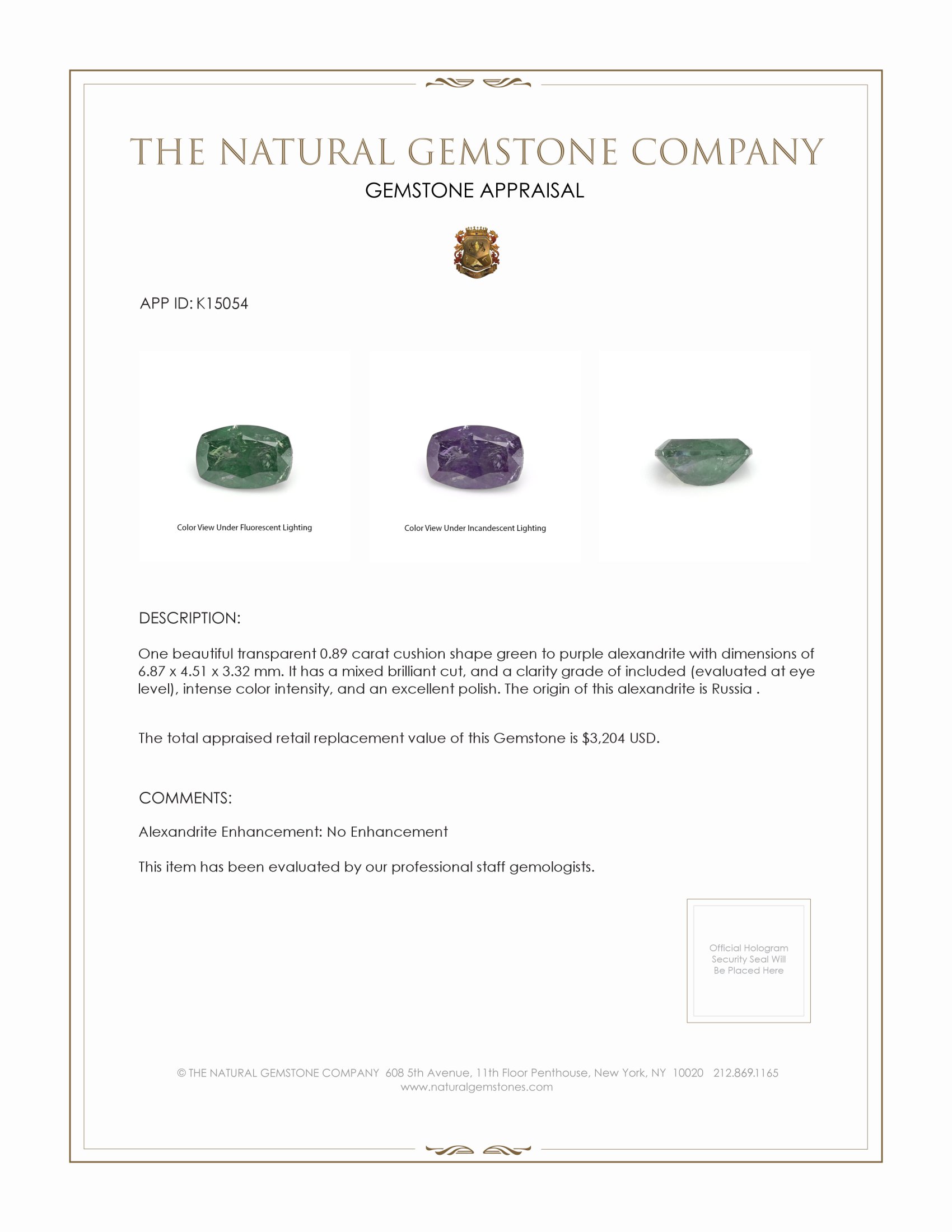 0.89 Ct. Alexandrite from Russia