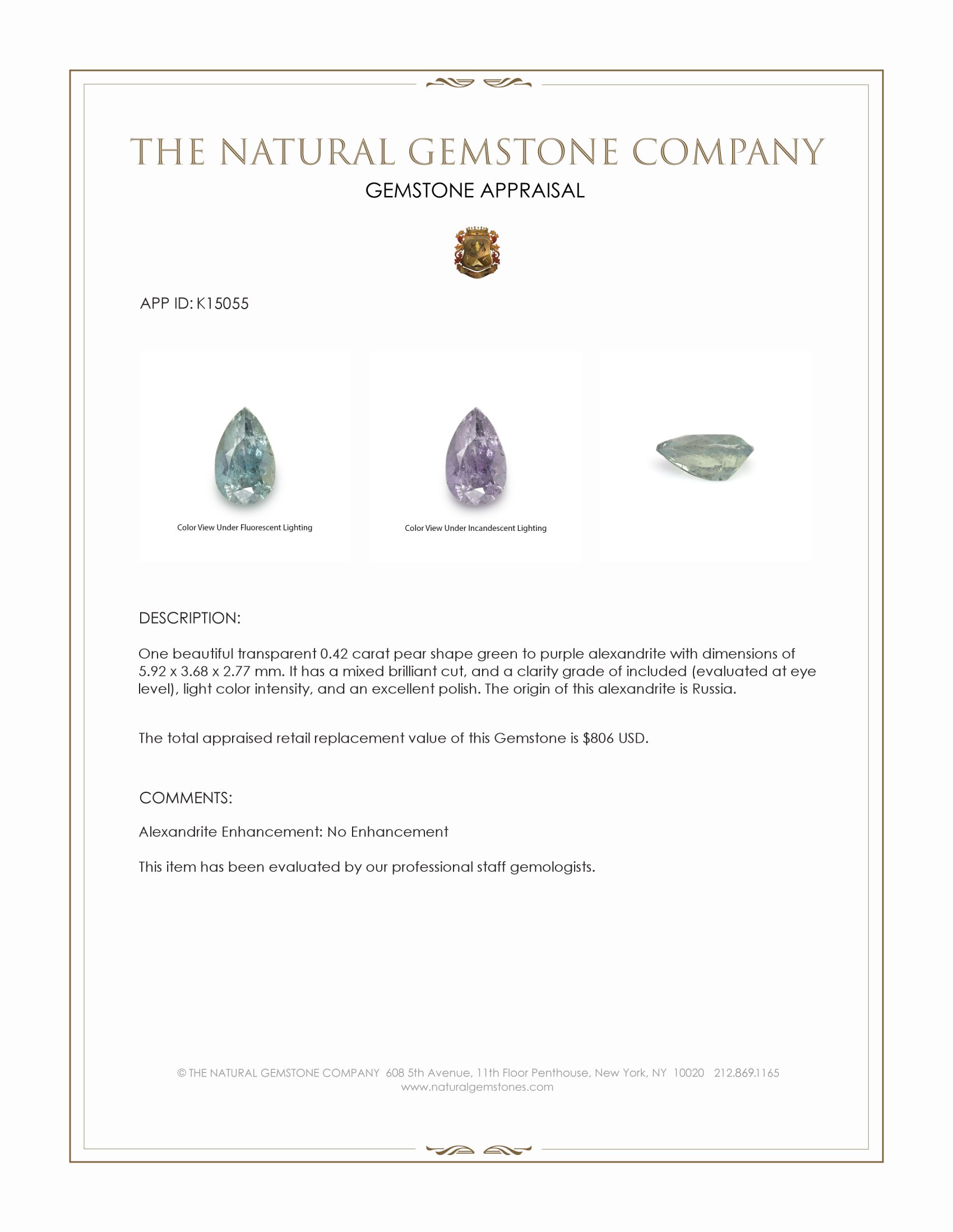 0.42 Ct. Alexandrite from Russia