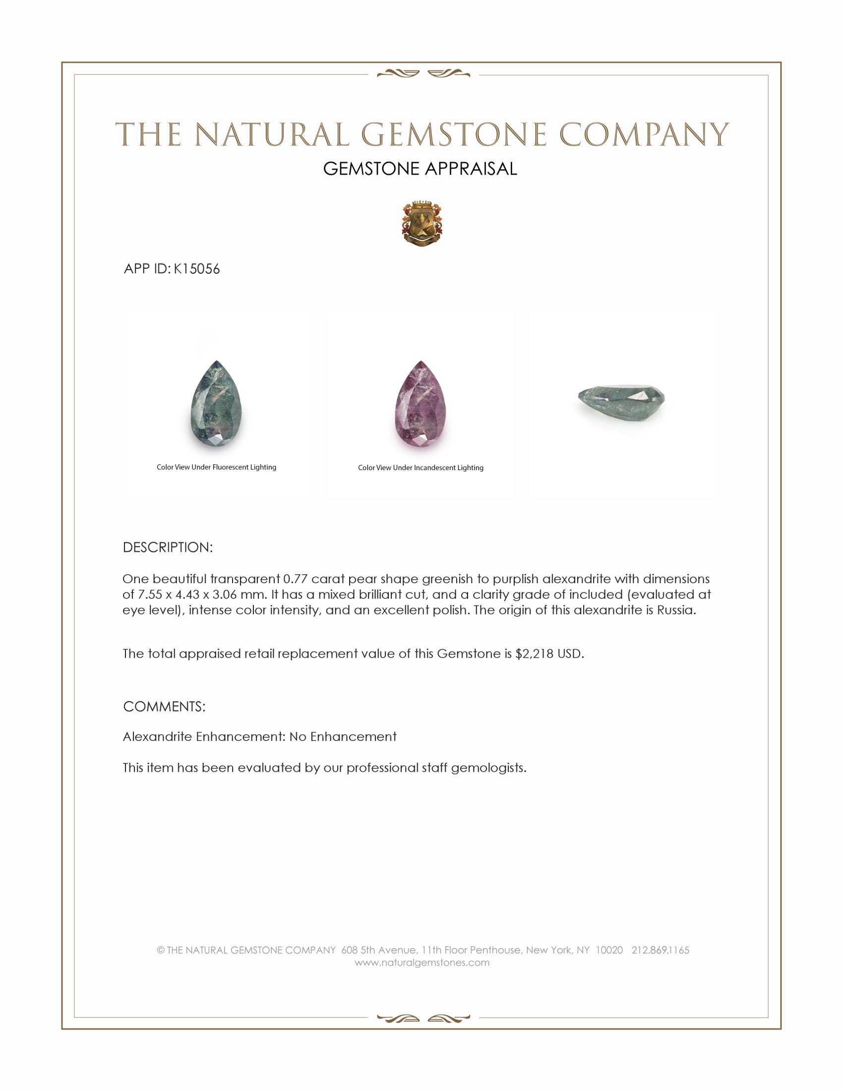 0.77 Ct. Alexandrite from Russia