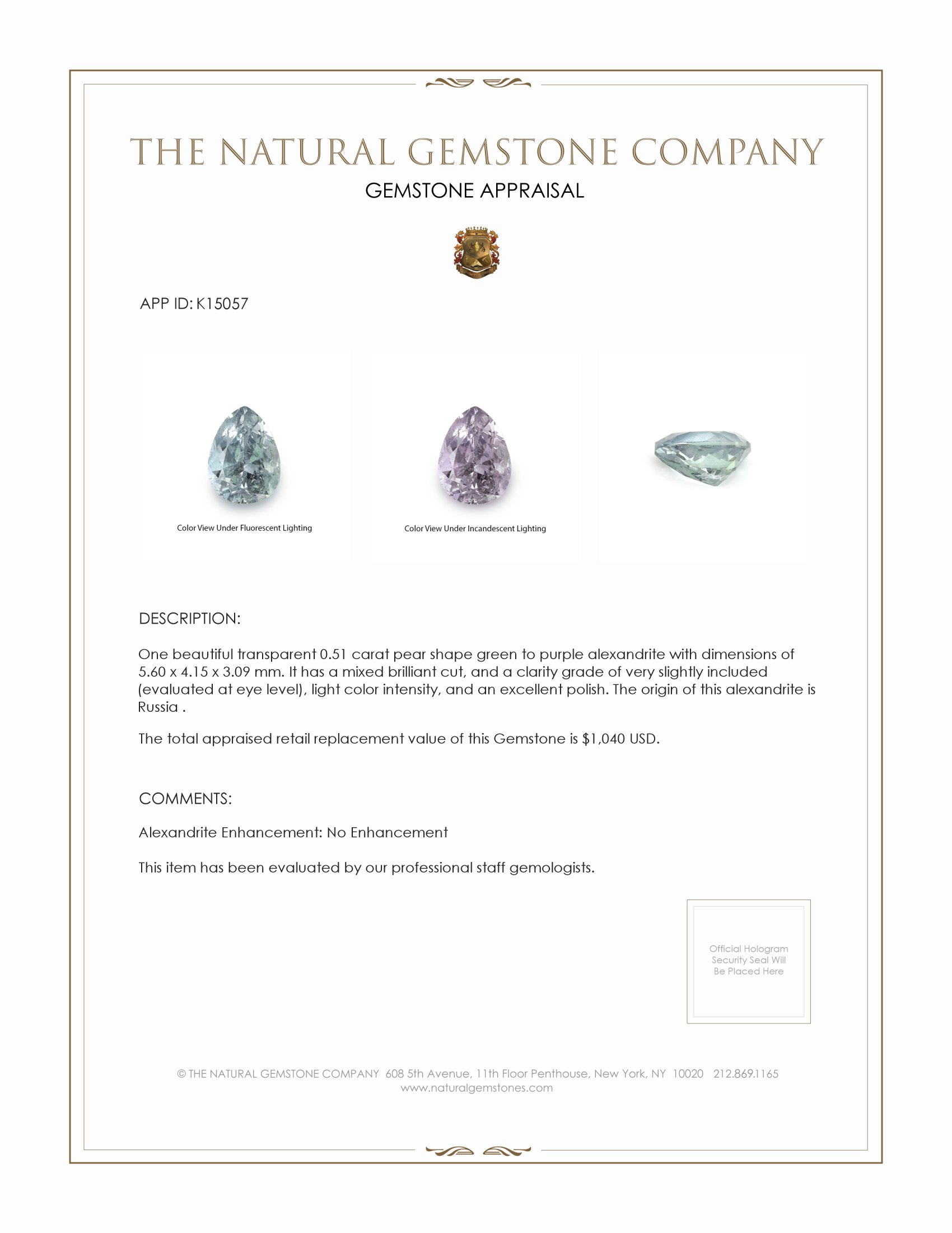 0.51 Ct. Alexandrite from Russia